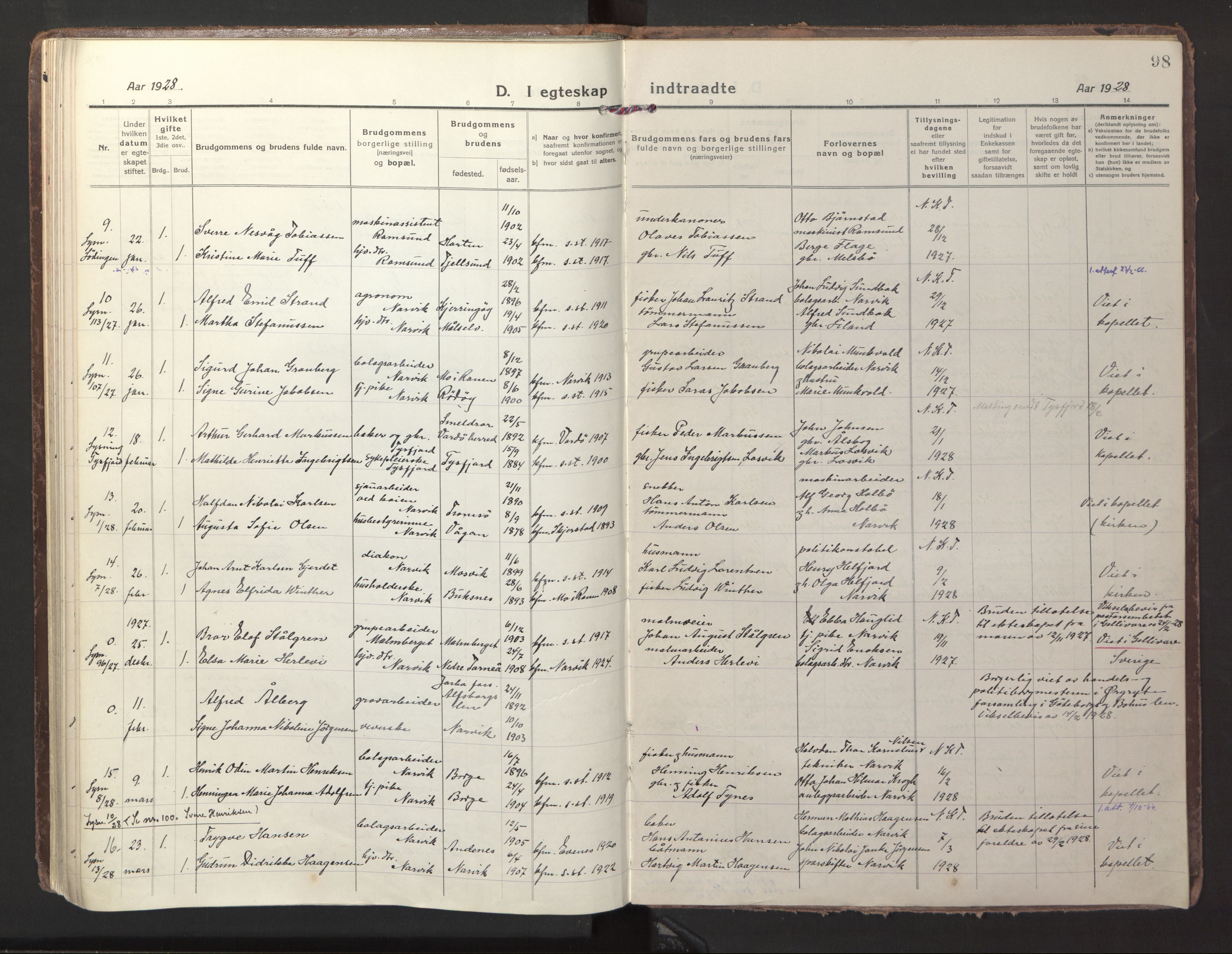 Ministerialprotokoller, klokkerbøker og fødselsregistre - Nordland, AV/SAT-A-1459/871/L1002: Parish register (official) no. 871A18, 1917-1926, p. 98