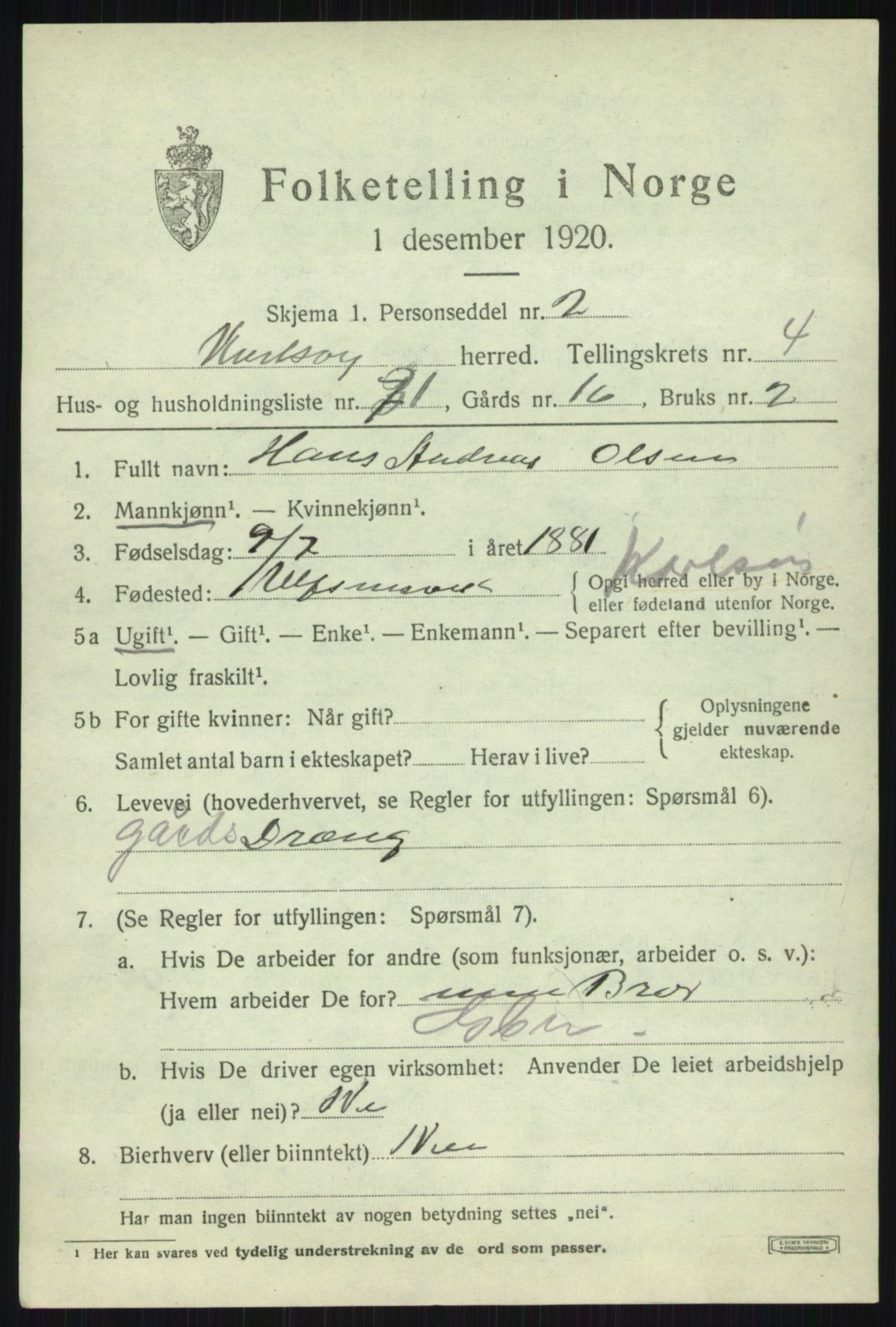 SATØ, 1920 census for Karlsøy, 1920, p. 2101