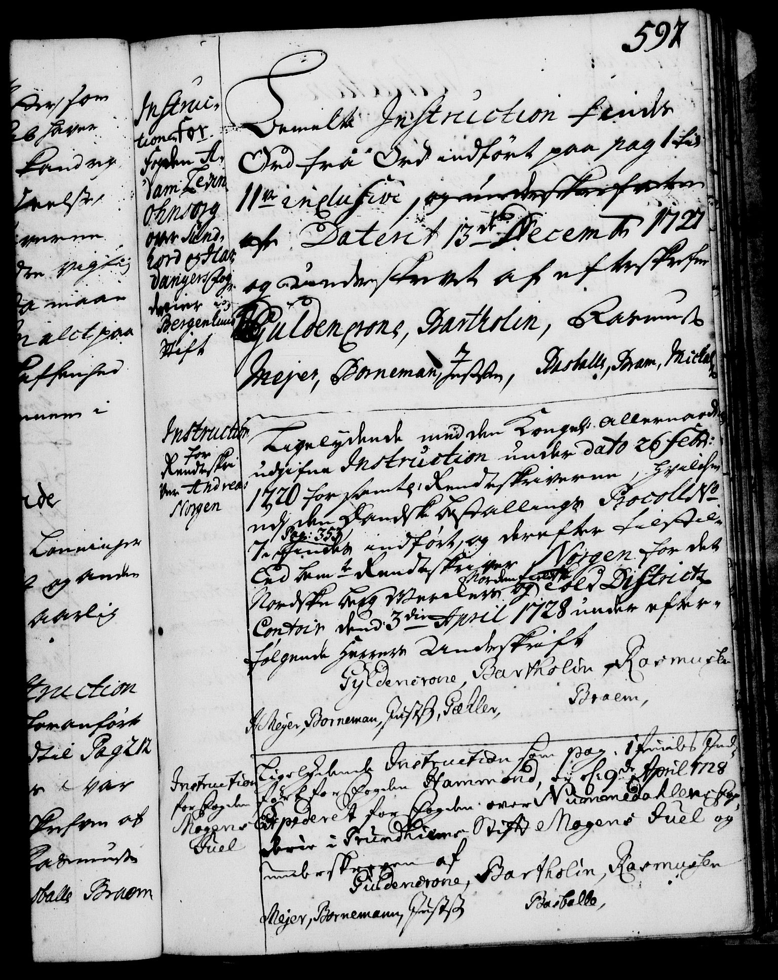 Rentekammeret, Kammerkanselliet, RA/EA-3111/G/Gg/Ggi/L0001: Norsk instruksjonsprotokoll med register (merket RK 53.34), 1720-1729, p. 597