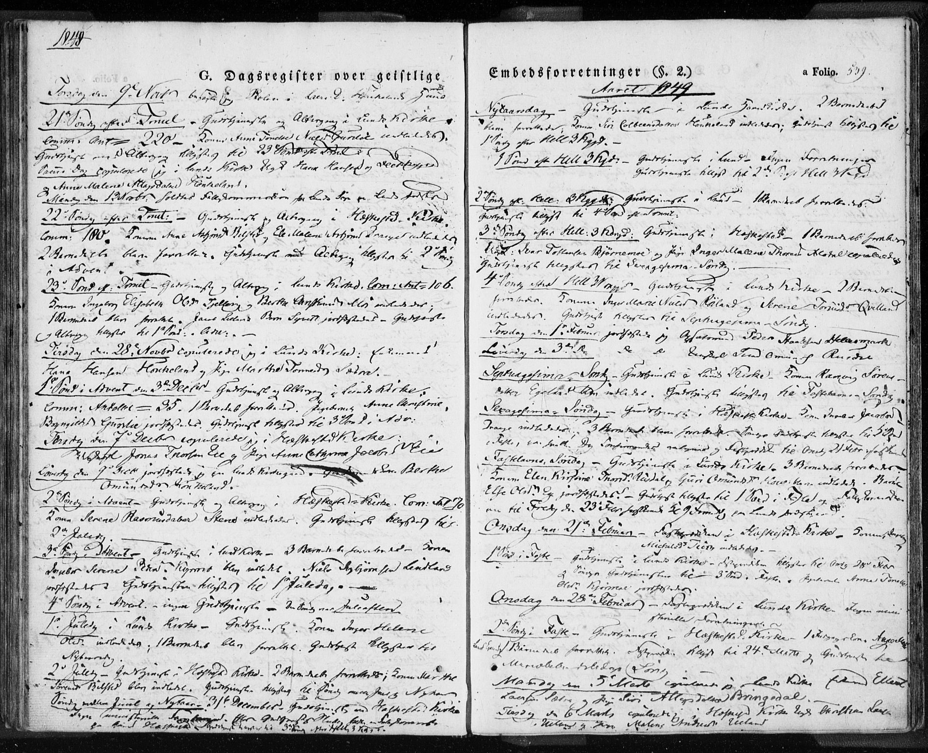 Lund sokneprestkontor, AV/SAST-A-101809/S06/L0008: Parish register (official) no. A 7.2, 1833-1854, p. 539