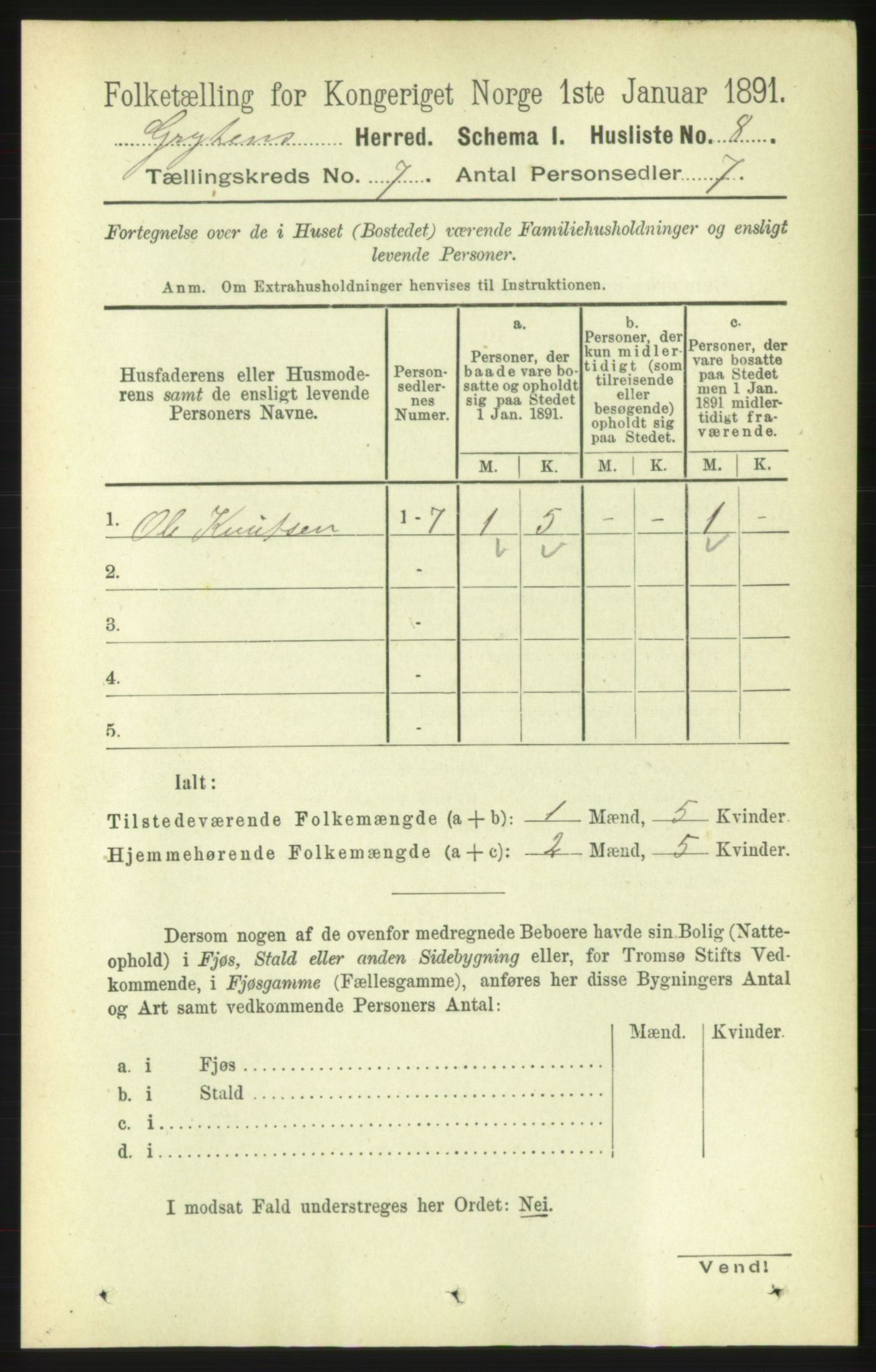 RA, 1891 census for 1539 Grytten, 1891, p. 2826