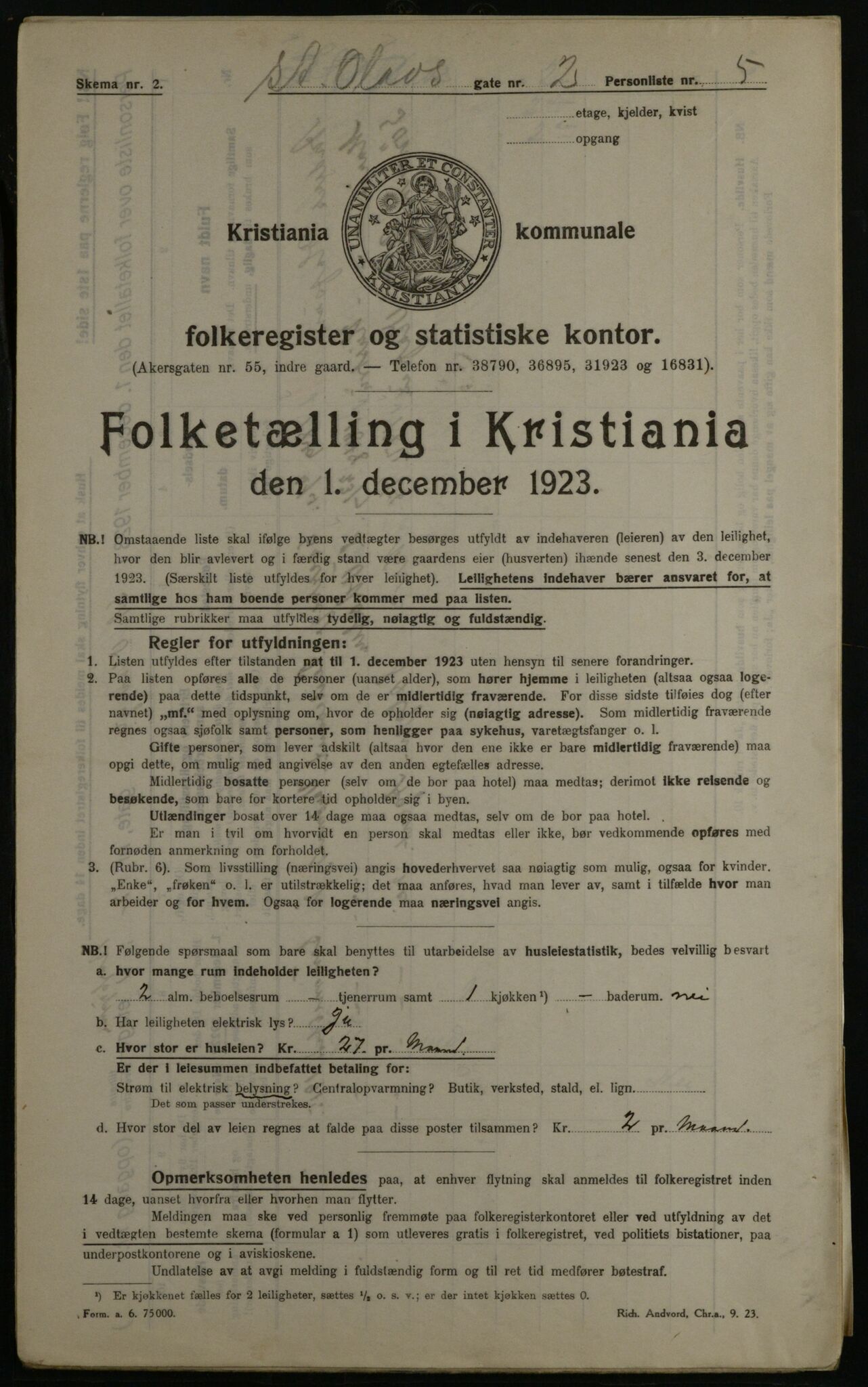 OBA, Municipal Census 1923 for Kristiania, 1923, p. 97258