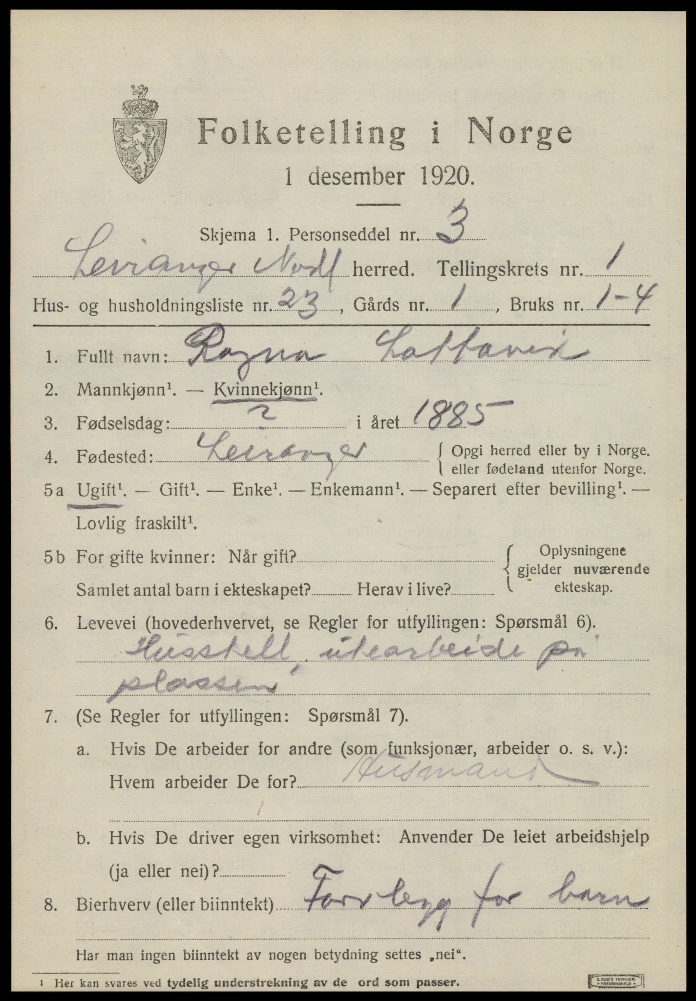 SAT, 1920 census for Leiranger, 1920, p. 765