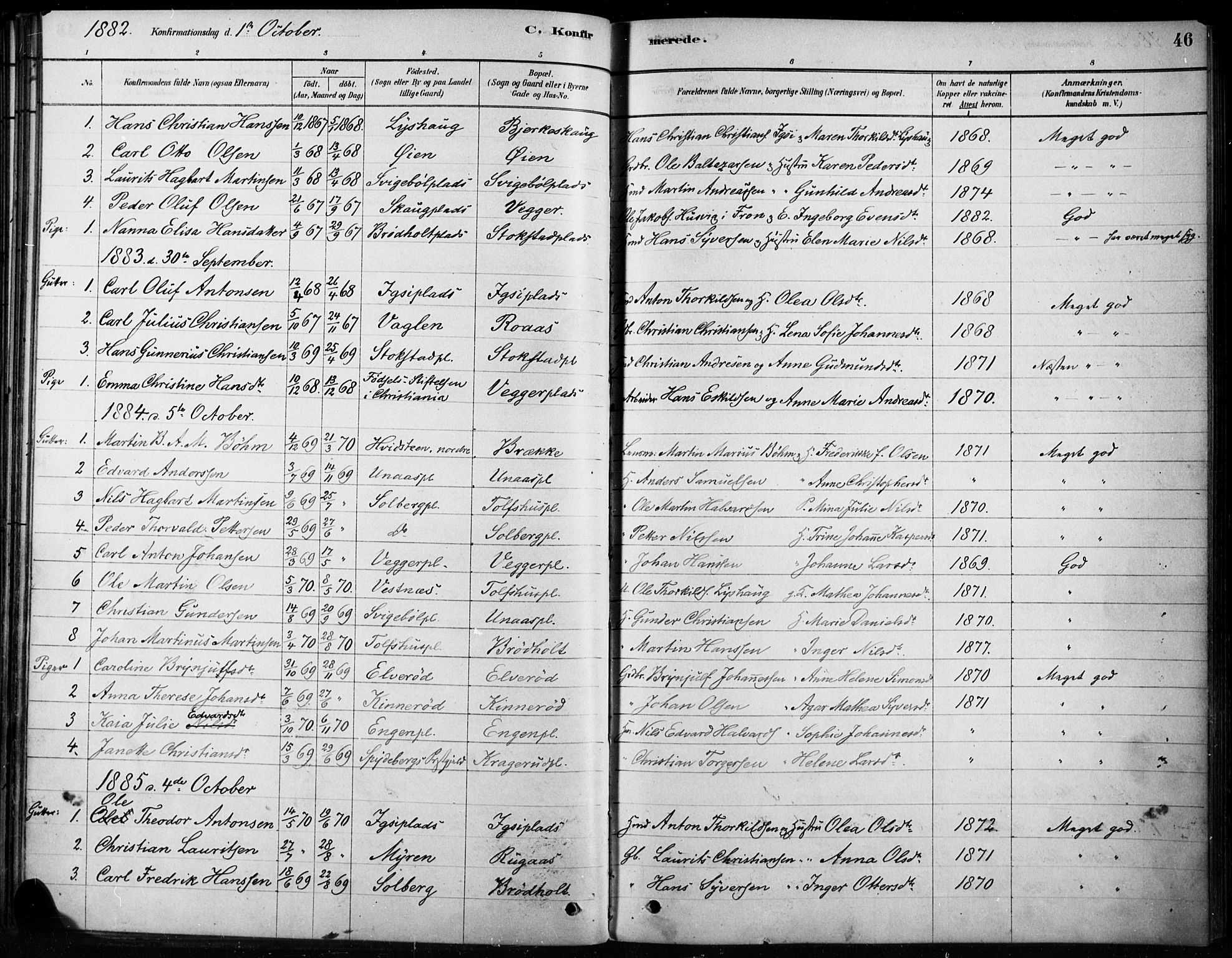 Hobøl prestekontor Kirkebøker, SAO/A-2002/F/Fb/L0001: Parish register (official) no. II 1, 1878-1904, p. 46