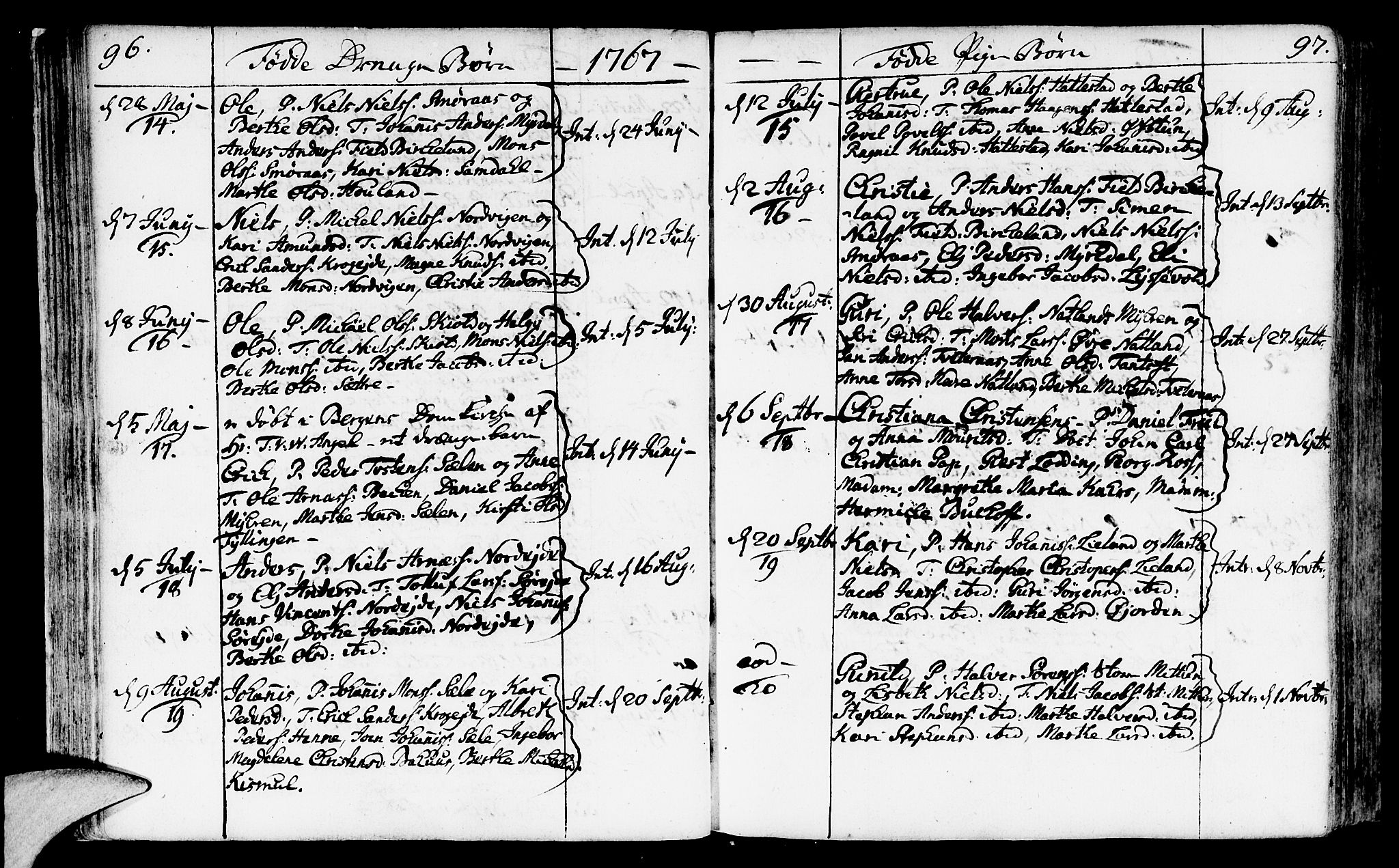 Fana Sokneprestembete, SAB/A-75101/H/Haa/Haaa/L0004: Parish register (official) no. A 4, 1757-1774, p. 96-97