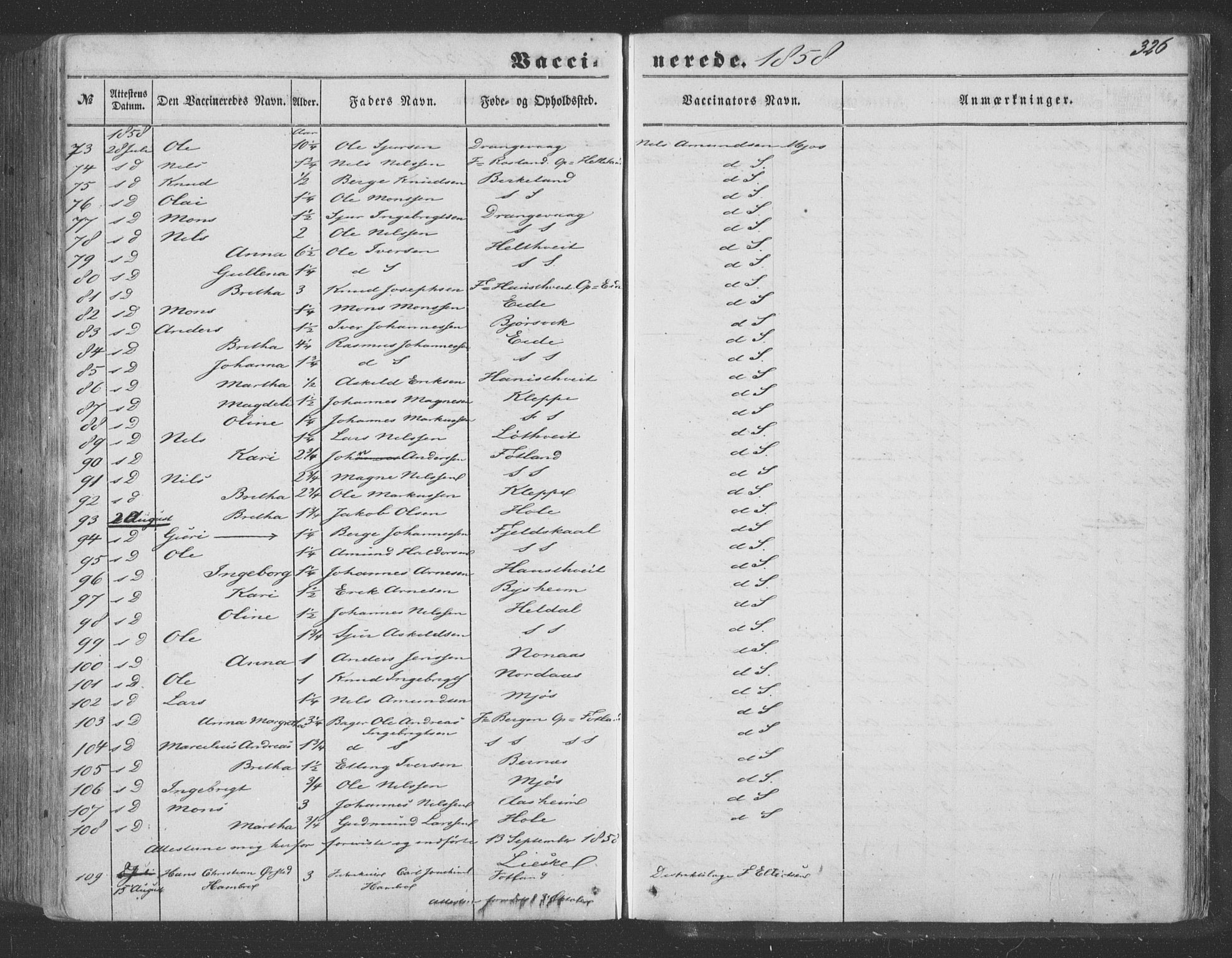 Hosanger sokneprestembete, AV/SAB-A-75801/H/Haa: Parish register (official) no. A 8, 1849-1863, p. 326