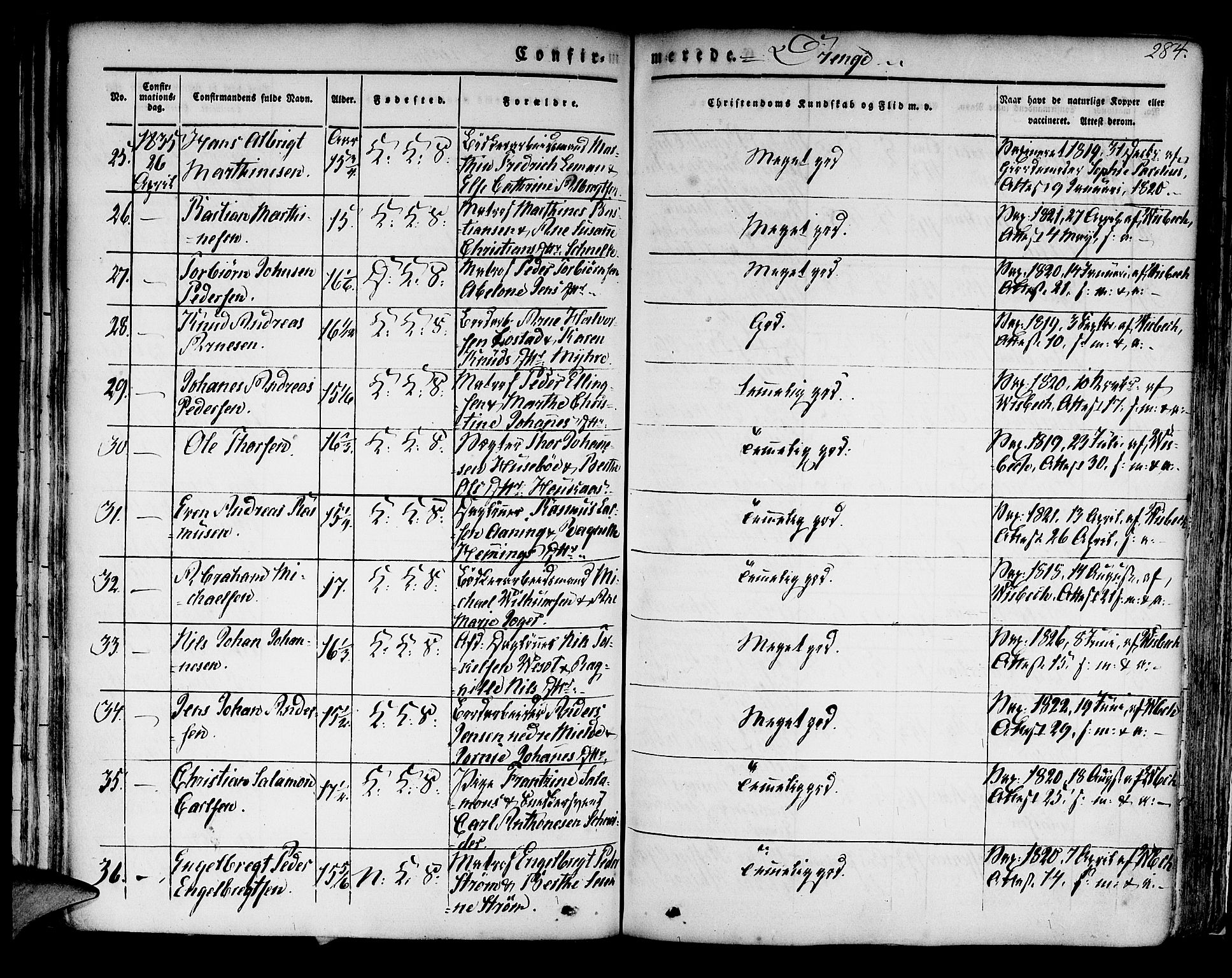 Korskirken sokneprestembete, AV/SAB-A-76101/H/Hab: Parish register (copy) no. A 5II, 1831-1844, p. 284