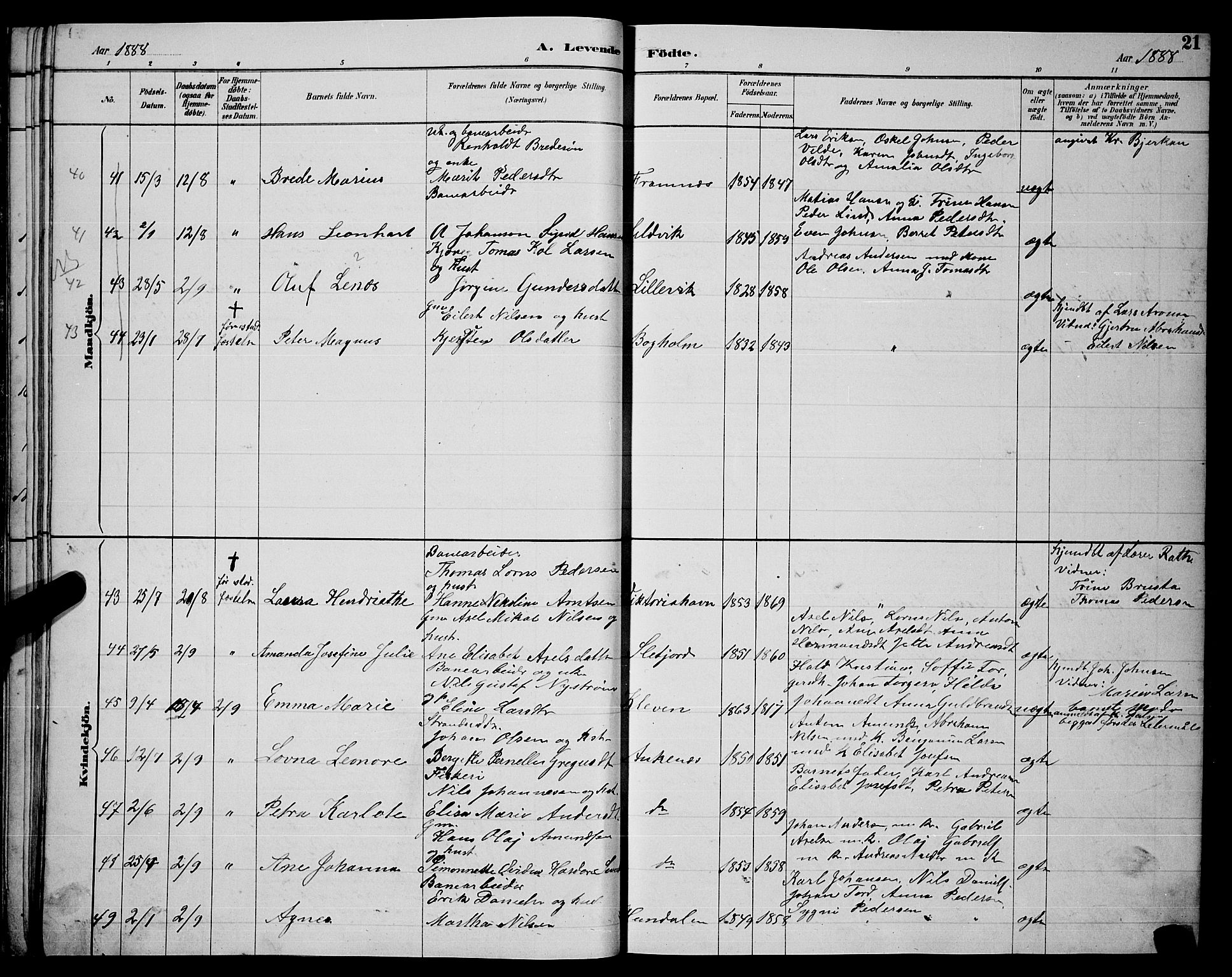 Ministerialprotokoller, klokkerbøker og fødselsregistre - Nordland, AV/SAT-A-1459/866/L0952: Parish register (copy) no. 866C01, 1886-1899, p. 21