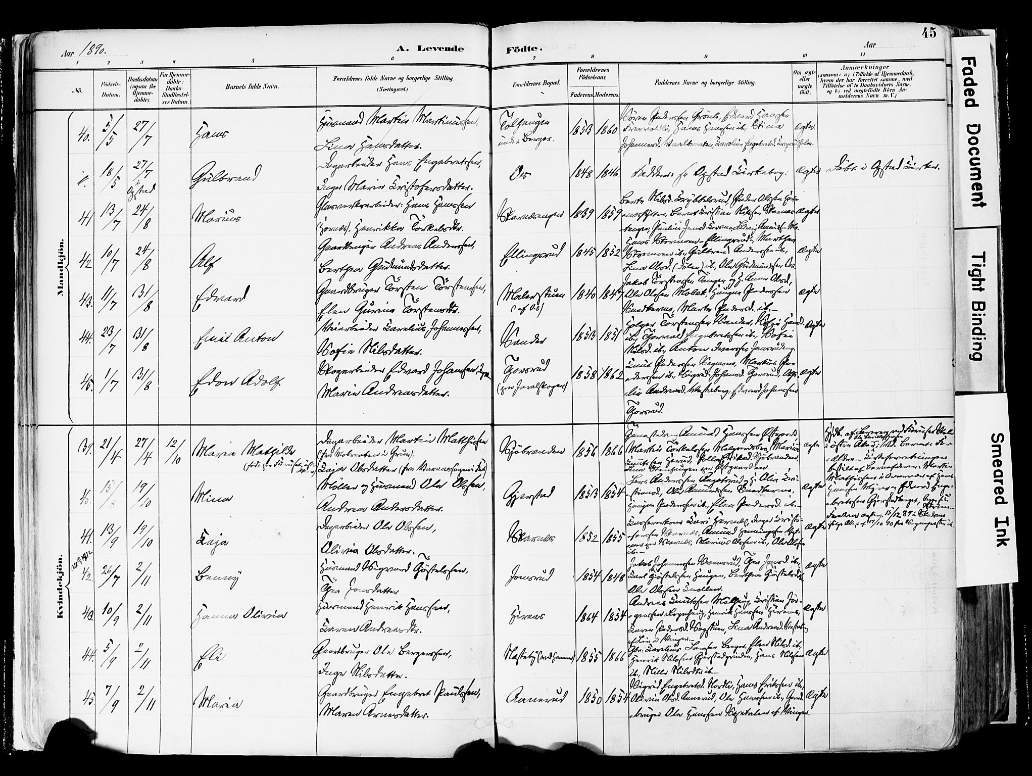 Sør-Odal prestekontor, AV/SAH-PREST-030/H/Ha/Haa/L0006: Parish register (official) no. 6, 1886-1931, p. 45