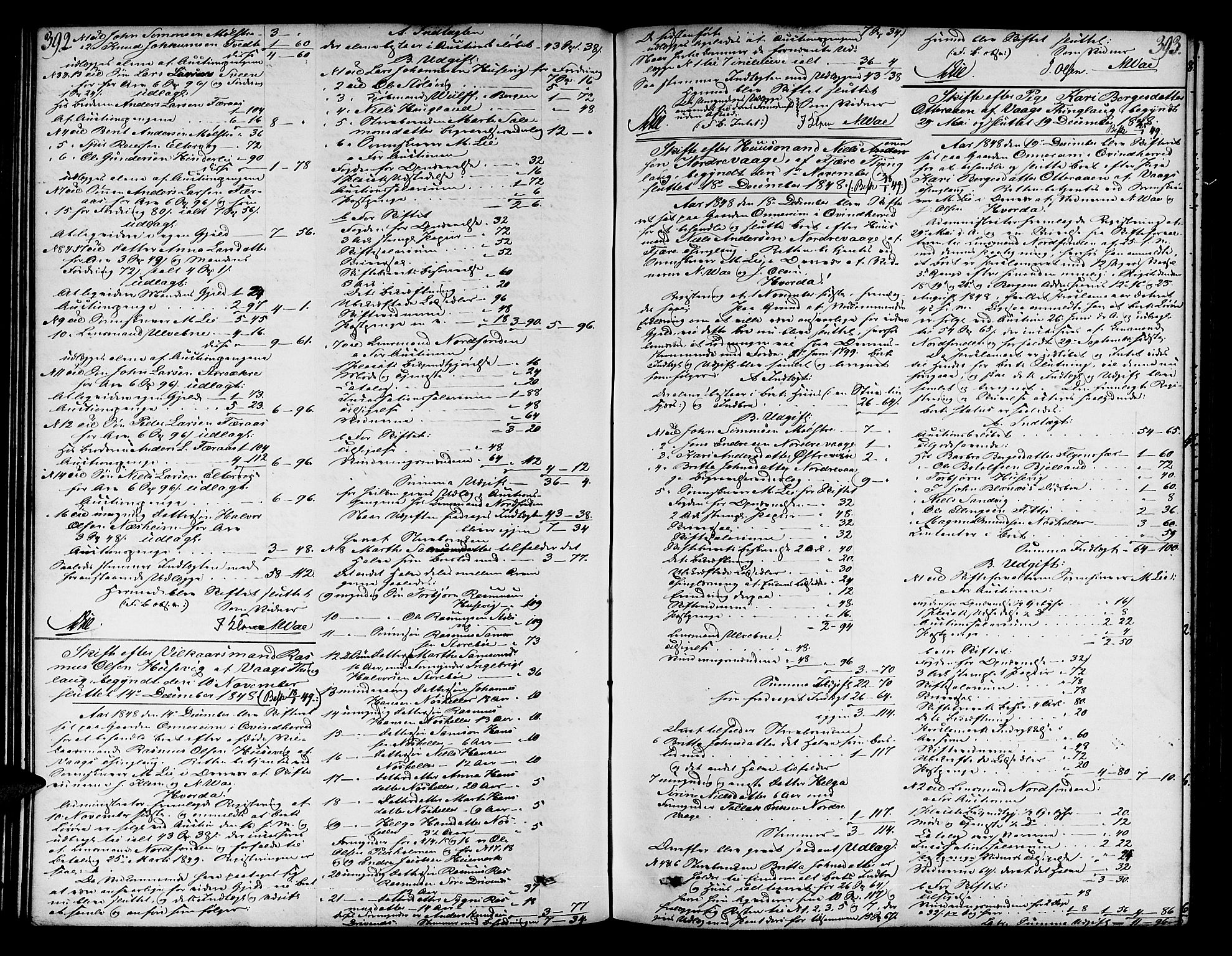 Sunnhordland sorenskrivar, AV/SAB-A-2401/1/H/Ha/Had/L0006: Skifteprotokollar. Føyen, Fjære og Våg. Register i protokoll., 1844-1853, p. 392-393
