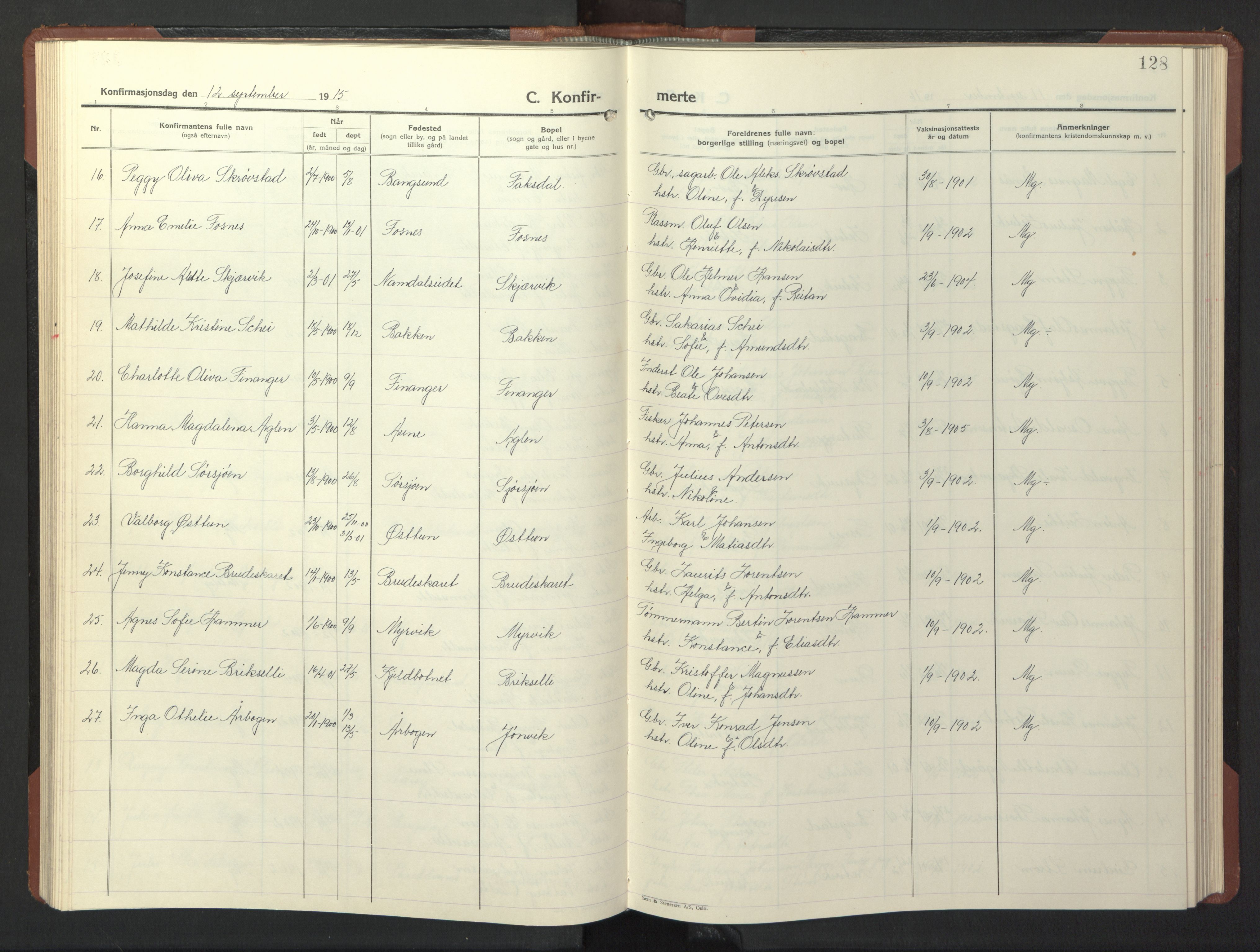 Ministerialprotokoller, klokkerbøker og fødselsregistre - Nord-Trøndelag, SAT/A-1458/773/L0625: Parish register (copy) no. 773C01, 1910-1952, p. 128