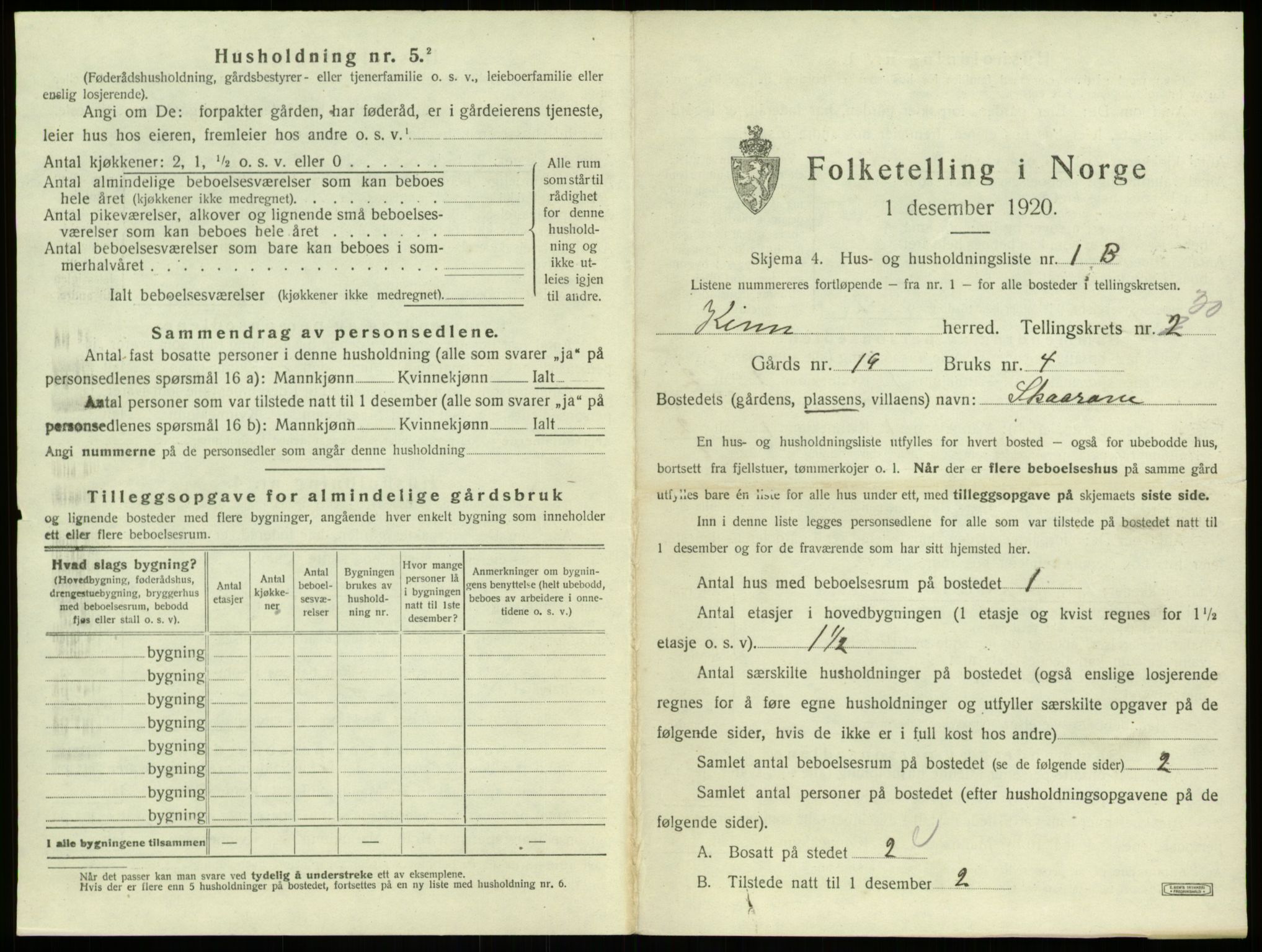 SAB, 1920 census for Kinn, 1920, p. 1497