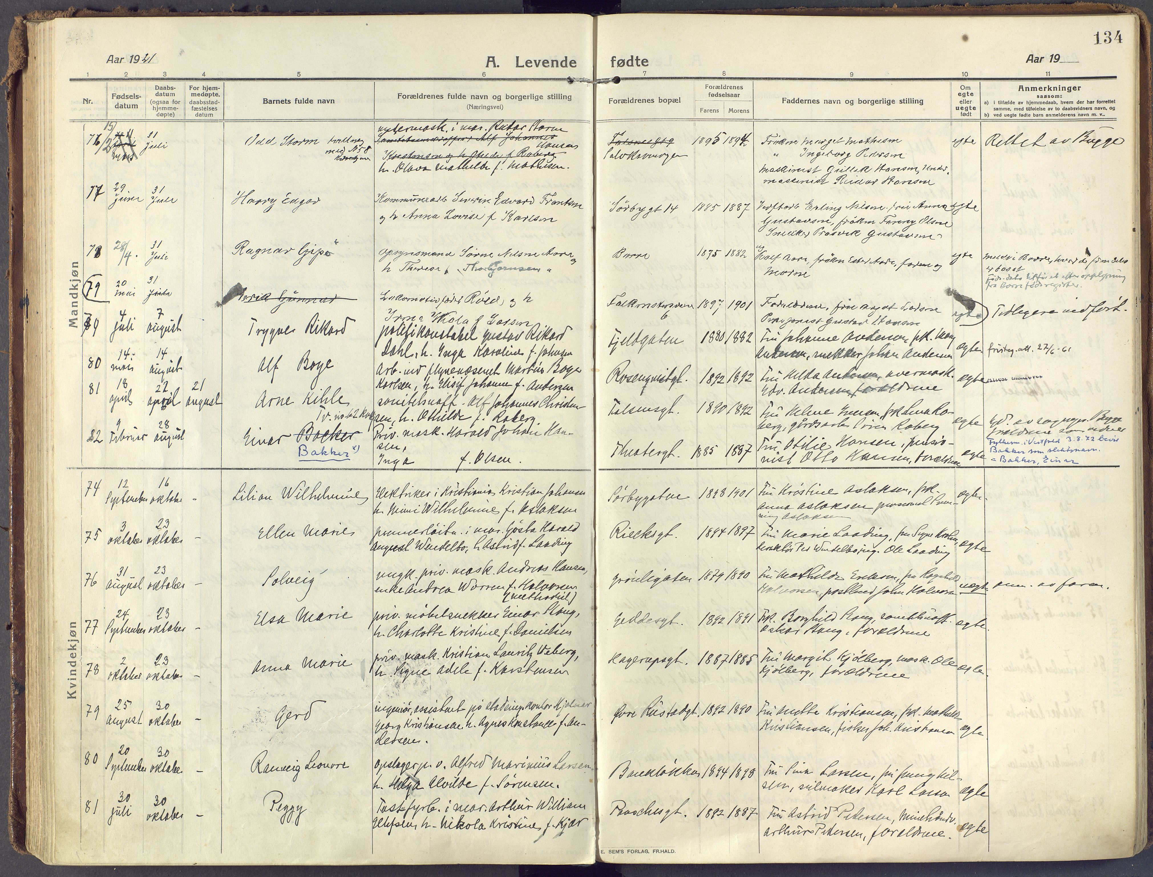 Horten kirkebøker, AV/SAKO-A-348/F/Fa/L0012: Parish register (official) no. 12, 1913-1926, p. 134
