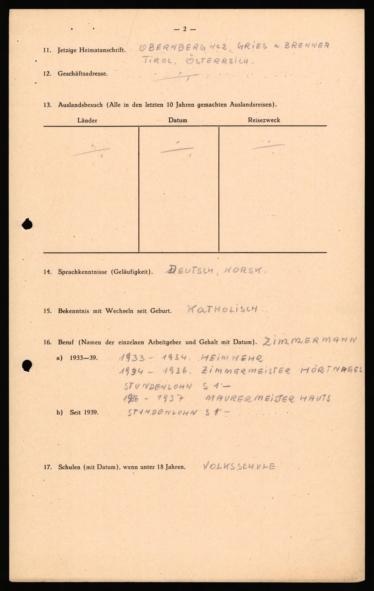 Forsvaret, Forsvarets overkommando II, AV/RA-RAFA-3915/D/Db/L0040: CI Questionaires. Tyske okkupasjonsstyrker i Norge. Østerrikere., 1945-1946, p. 145