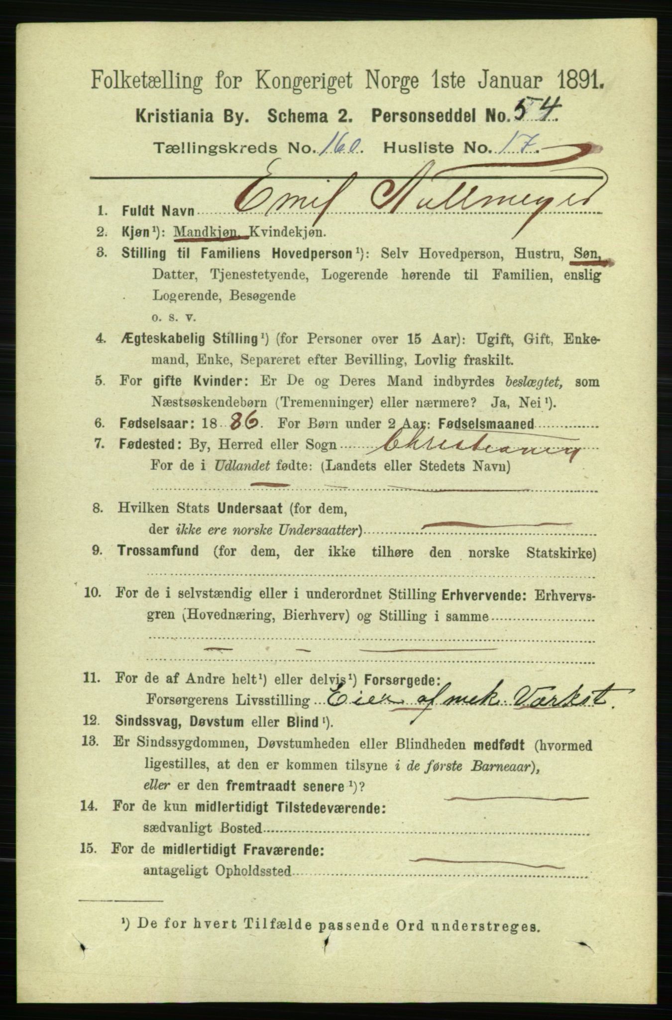 RA, 1891 census for 0301 Kristiania, 1891, p. 91175