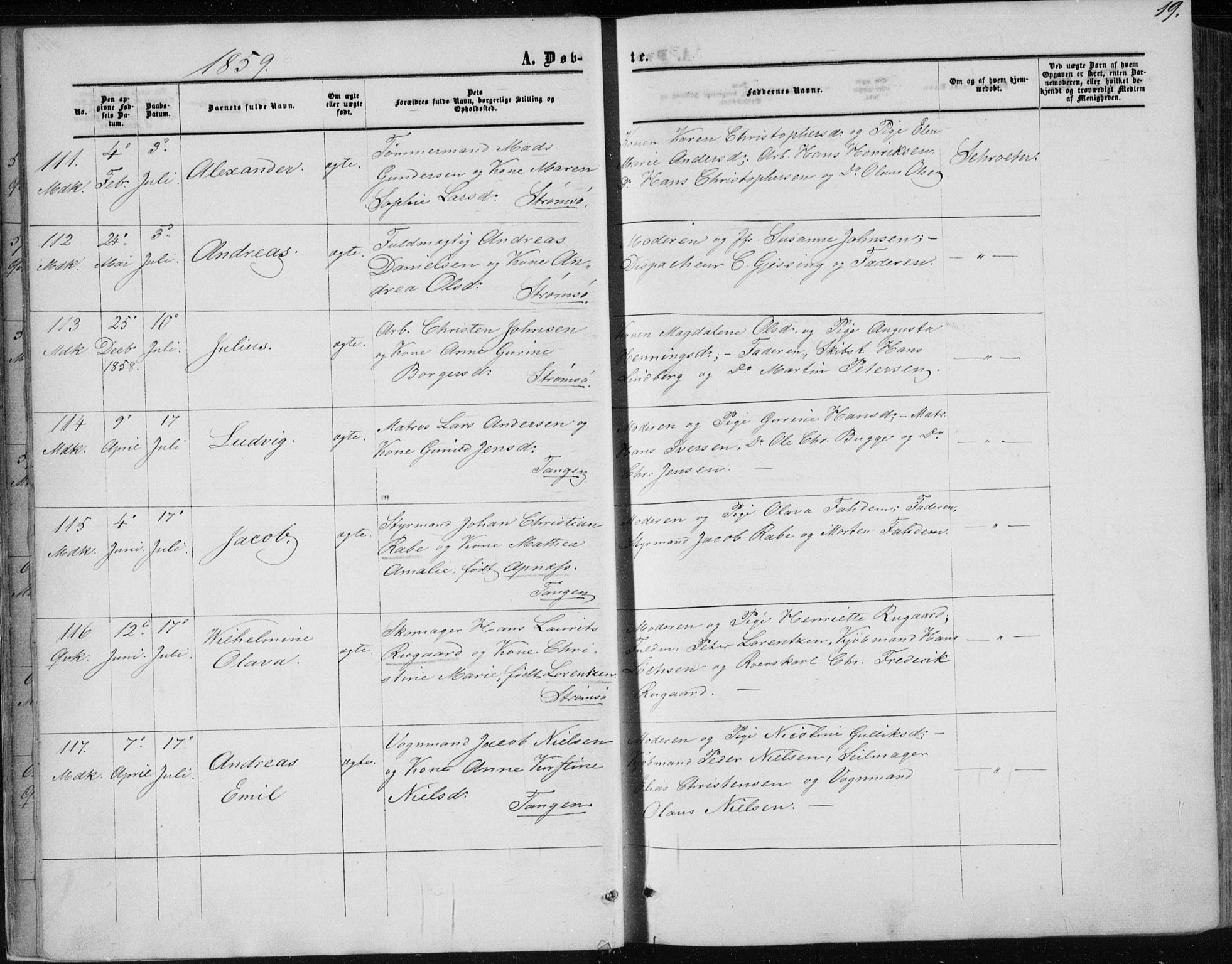 Strømsø kirkebøker, SAKO/A-246/F/Fa/L0015: Parish register (official) no. I 15, 1859-1868, p. 19