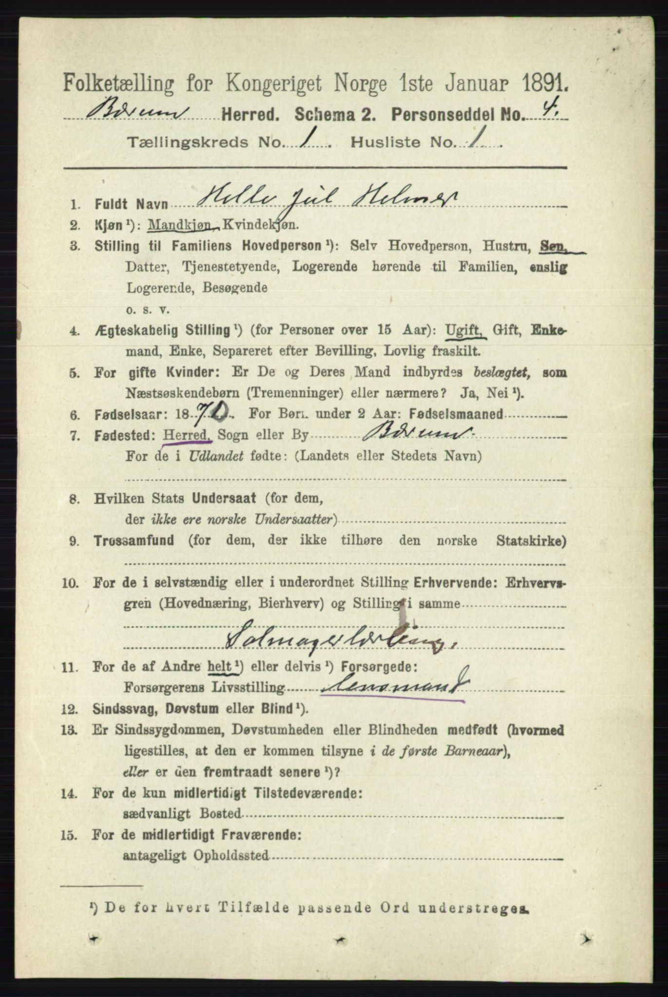 RA, 1891 census for 0219 Bærum, 1891, p. 151