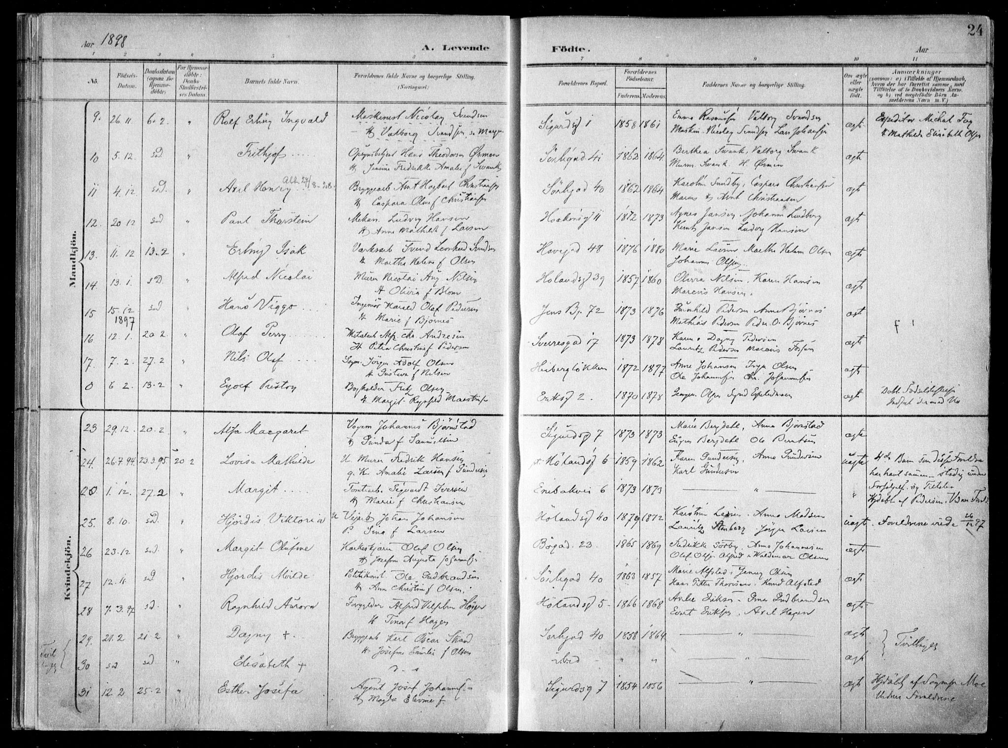Kampen prestekontor Kirkebøker, AV/SAO-A-10853/F/Fa/L0007: Parish register (official) no. I 7, 1897-1905, p. 24
