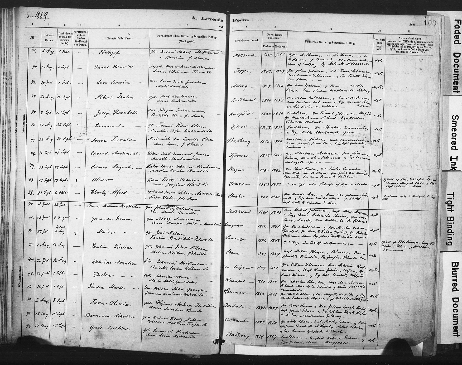 Lista sokneprestkontor, AV/SAK-1111-0027/F/Fa/L0012: Parish register (official) no. A 12, 1879-1903, p. 103