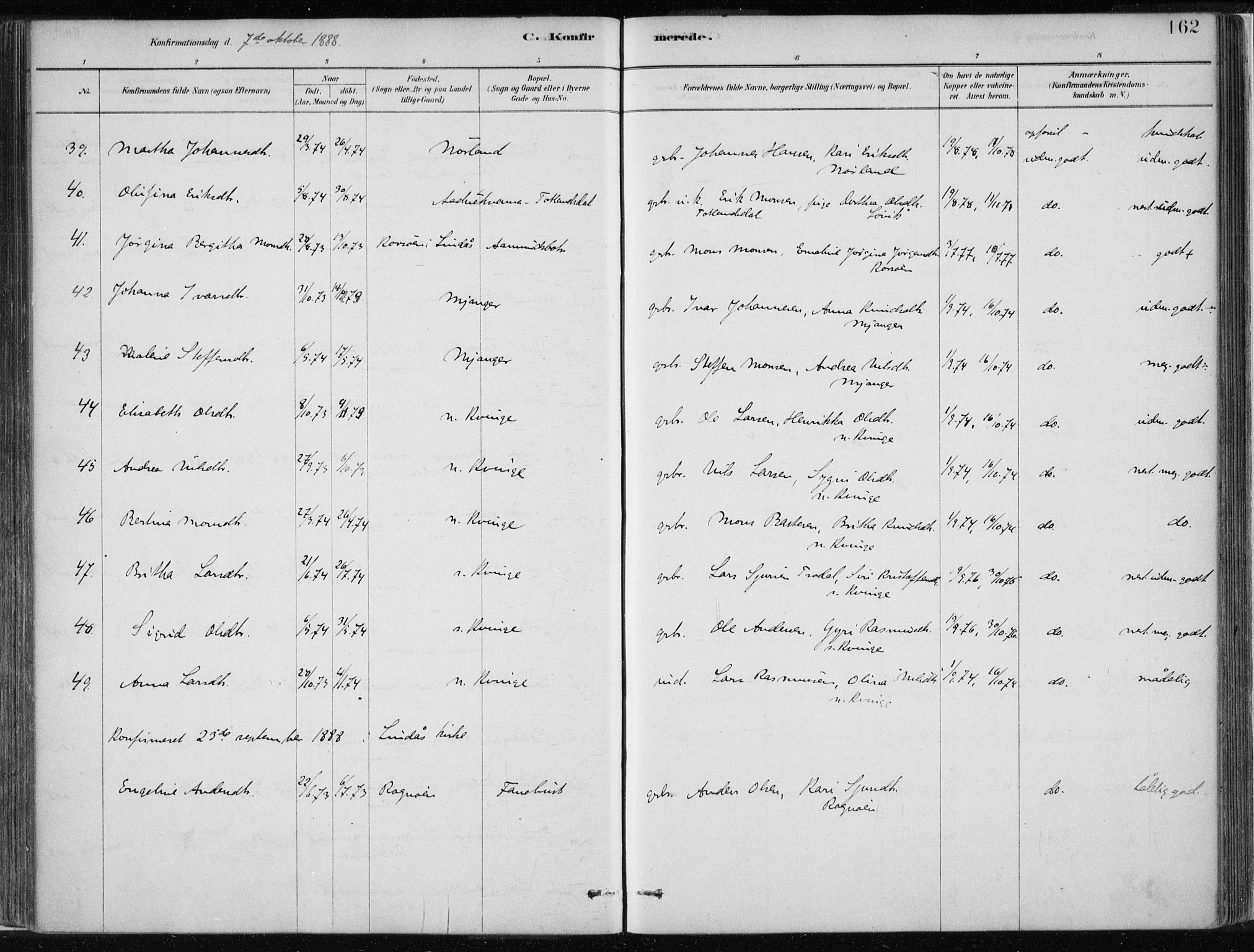 Masfjorden Sokneprestembete, SAB/A-77001: Parish register (official) no. B  1, 1876-1899, p. 162
