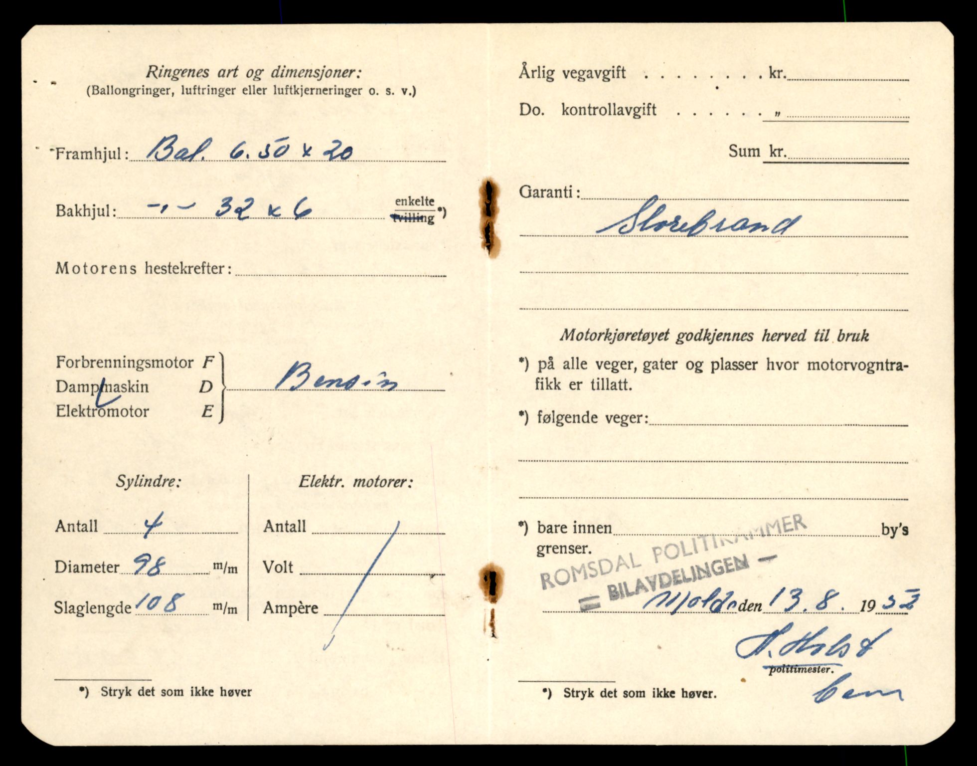 Møre og Romsdal vegkontor - Ålesund trafikkstasjon, SAT/A-4099/F/Fe/L0017: Registreringskort for kjøretøy T 1985 - T 10090, 1927-1998, p. 837