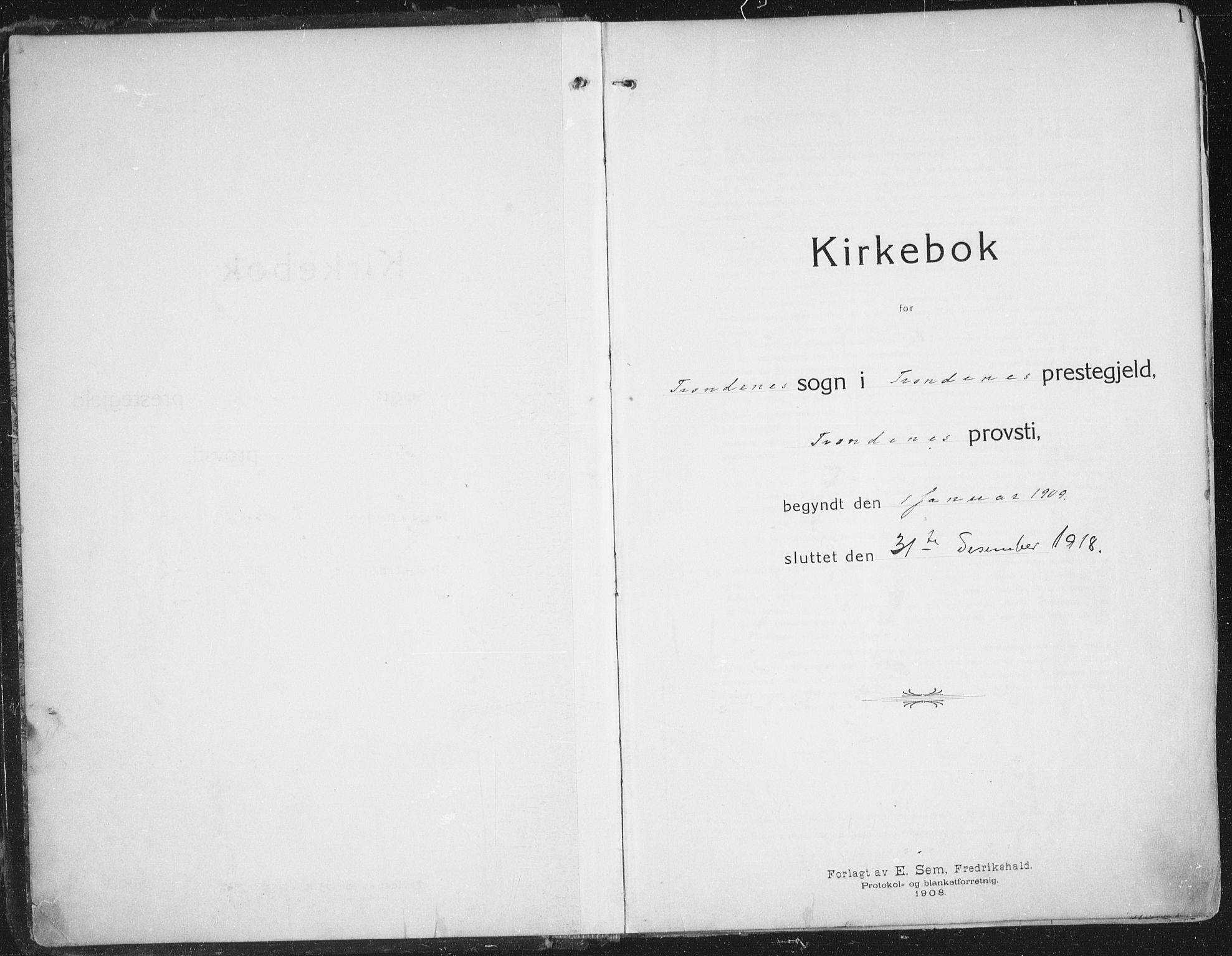 Trondenes sokneprestkontor, AV/SATØ-S-1319/H/Ha/L0018kirke: Parish register (official) no. 18, 1909-1918, p. 1