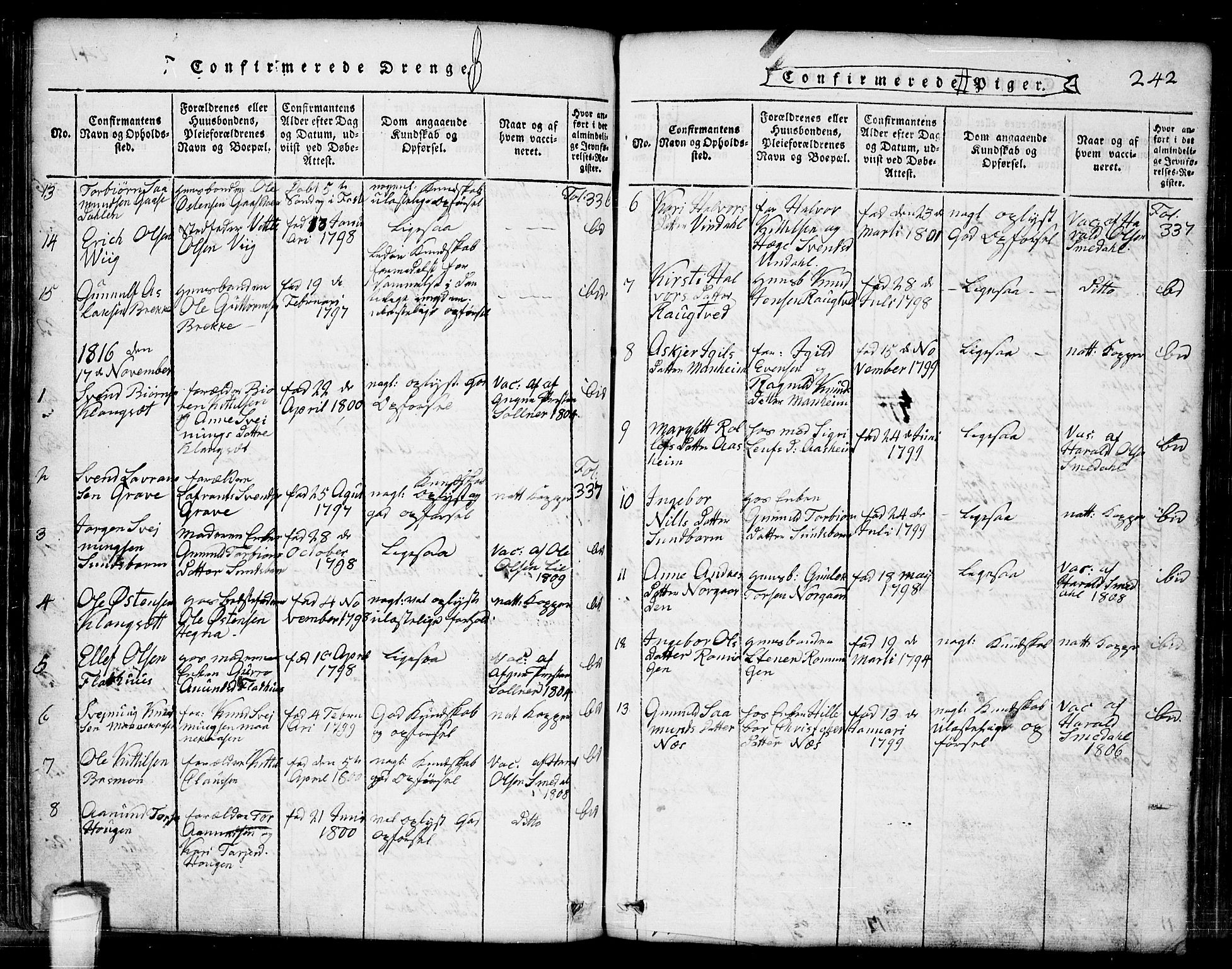 Seljord kirkebøker, AV/SAKO-A-20/G/Ga/L0001: Parish register (copy) no. I 1, 1815-1854, p. 242