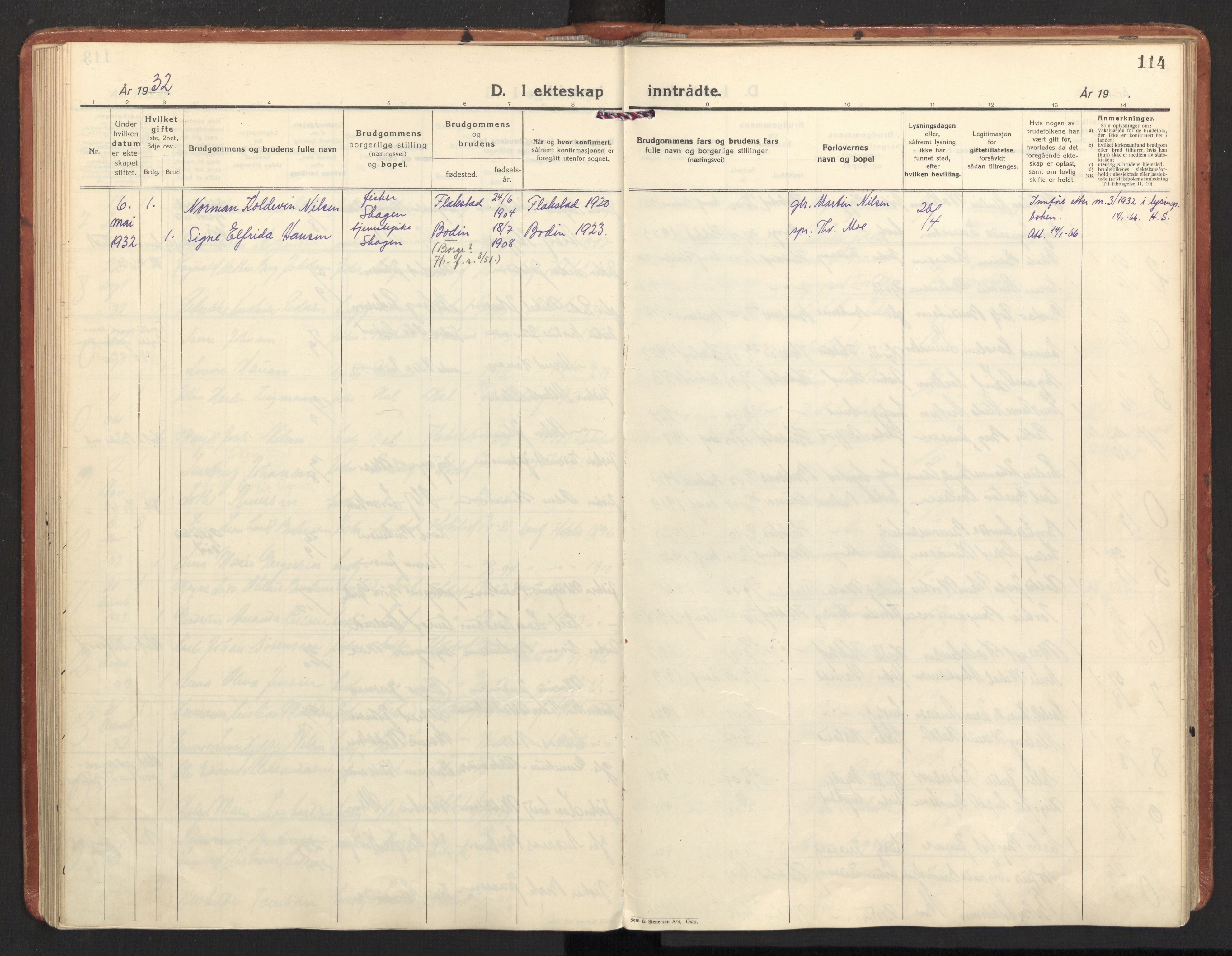 Ministerialprotokoller, klokkerbøker og fødselsregistre - Nordland, AV/SAT-A-1459/885/L1211: Parish register (official) no. 885A11, 1927-1938, p. 114