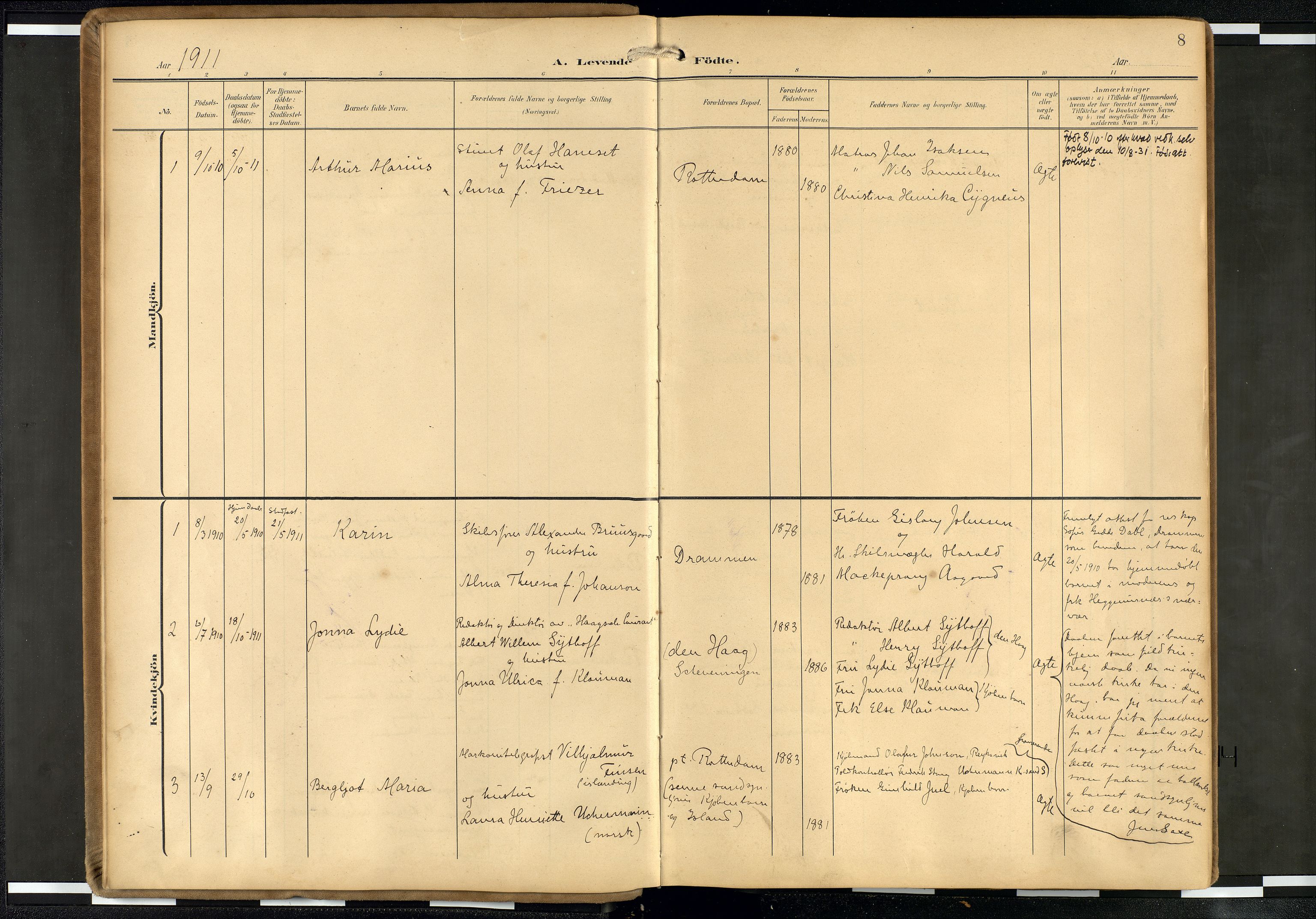 Den norske sjømannsmisjon i utlandet/Hollandske havner (Amsterdam-Rotterdam-Europort), AV/SAB-SAB/PA-0106/H/Ha/Haa/L0003: Parish register (official) no. A 3, 1908-1927, p. 7b-8a