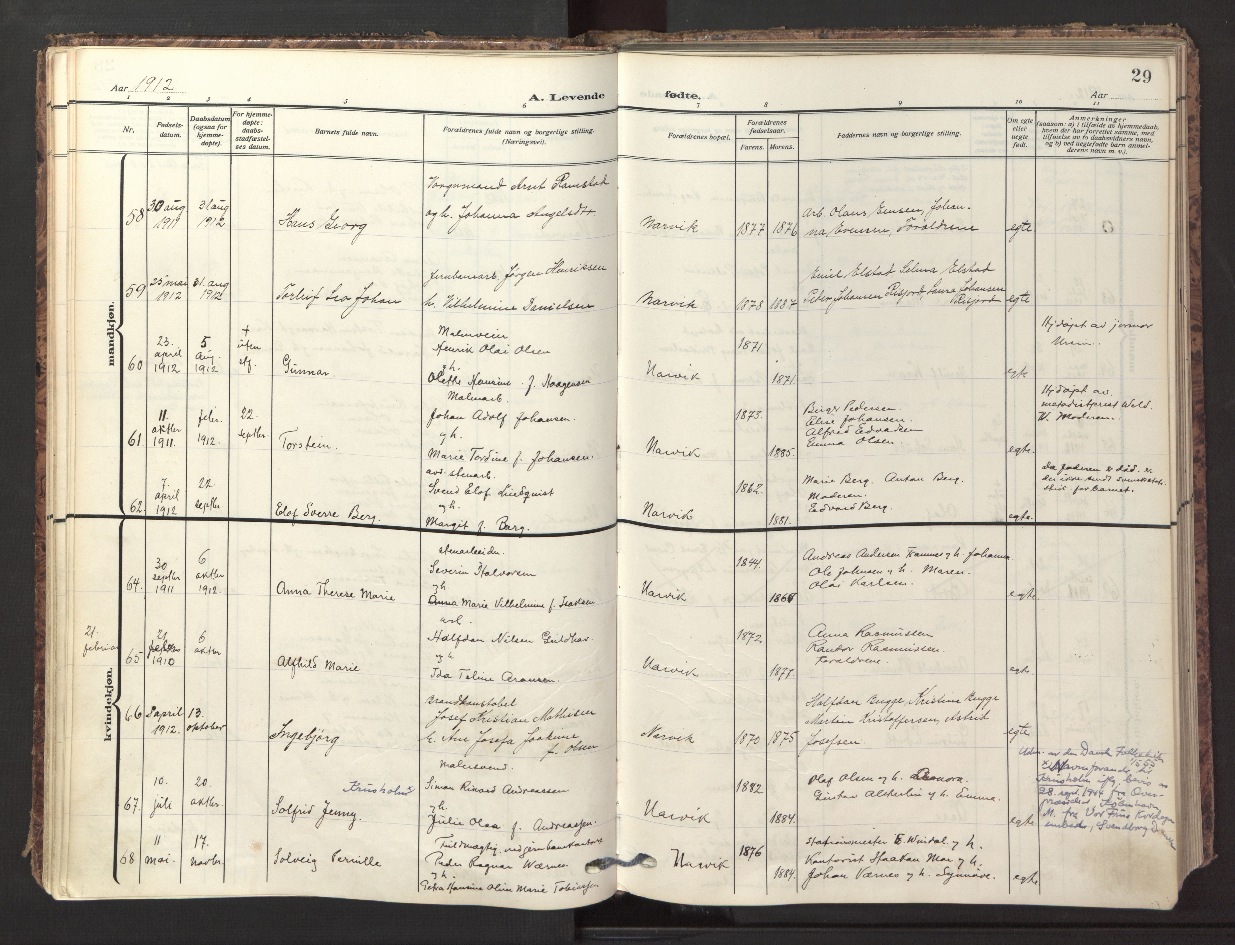 Ministerialprotokoller, klokkerbøker og fødselsregistre - Nordland, AV/SAT-A-1459/871/L1001: Parish register (official) no. 871A17, 1911-1921, p. 29