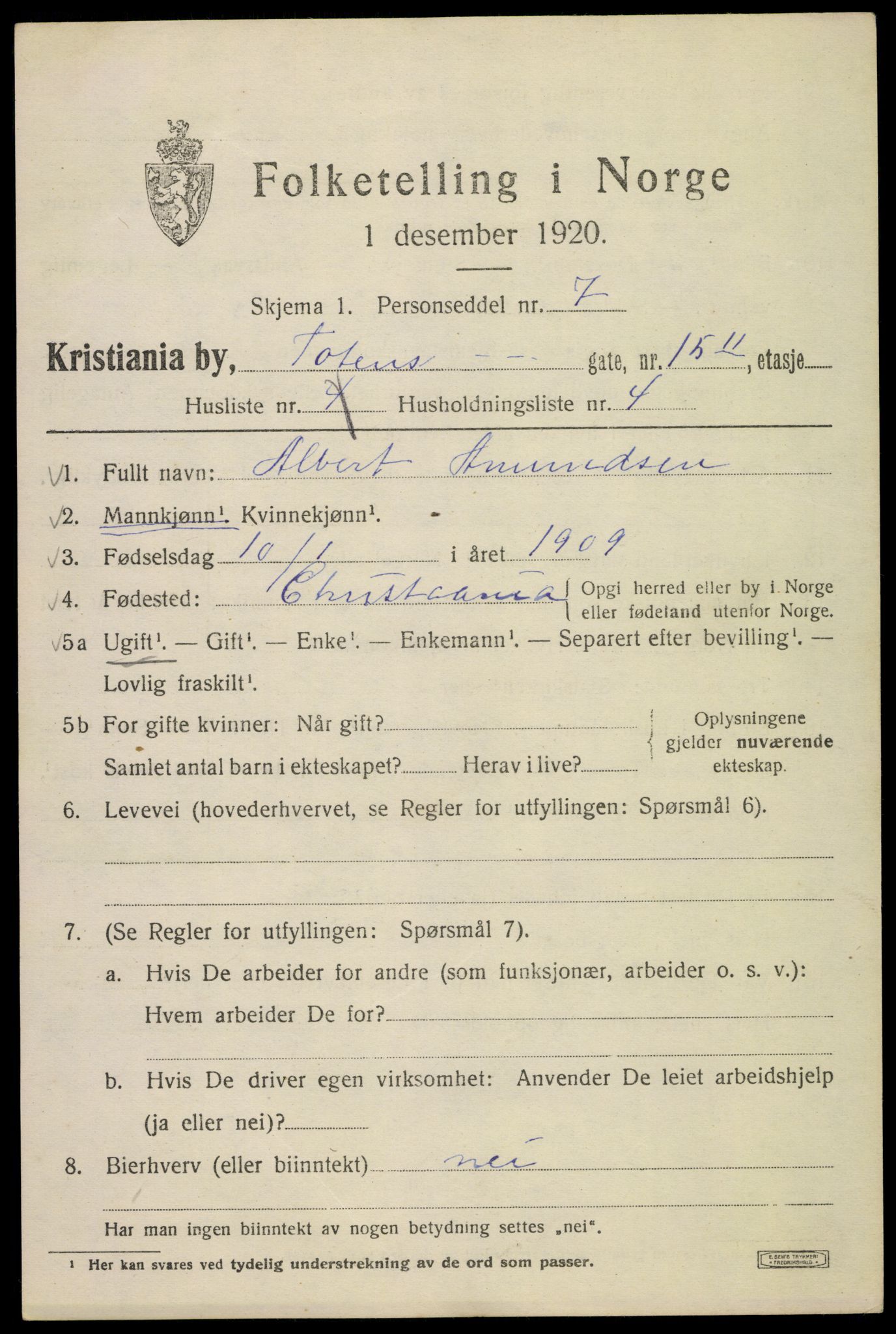 SAO, 1920 census for Kristiania, 1920, p. 596915