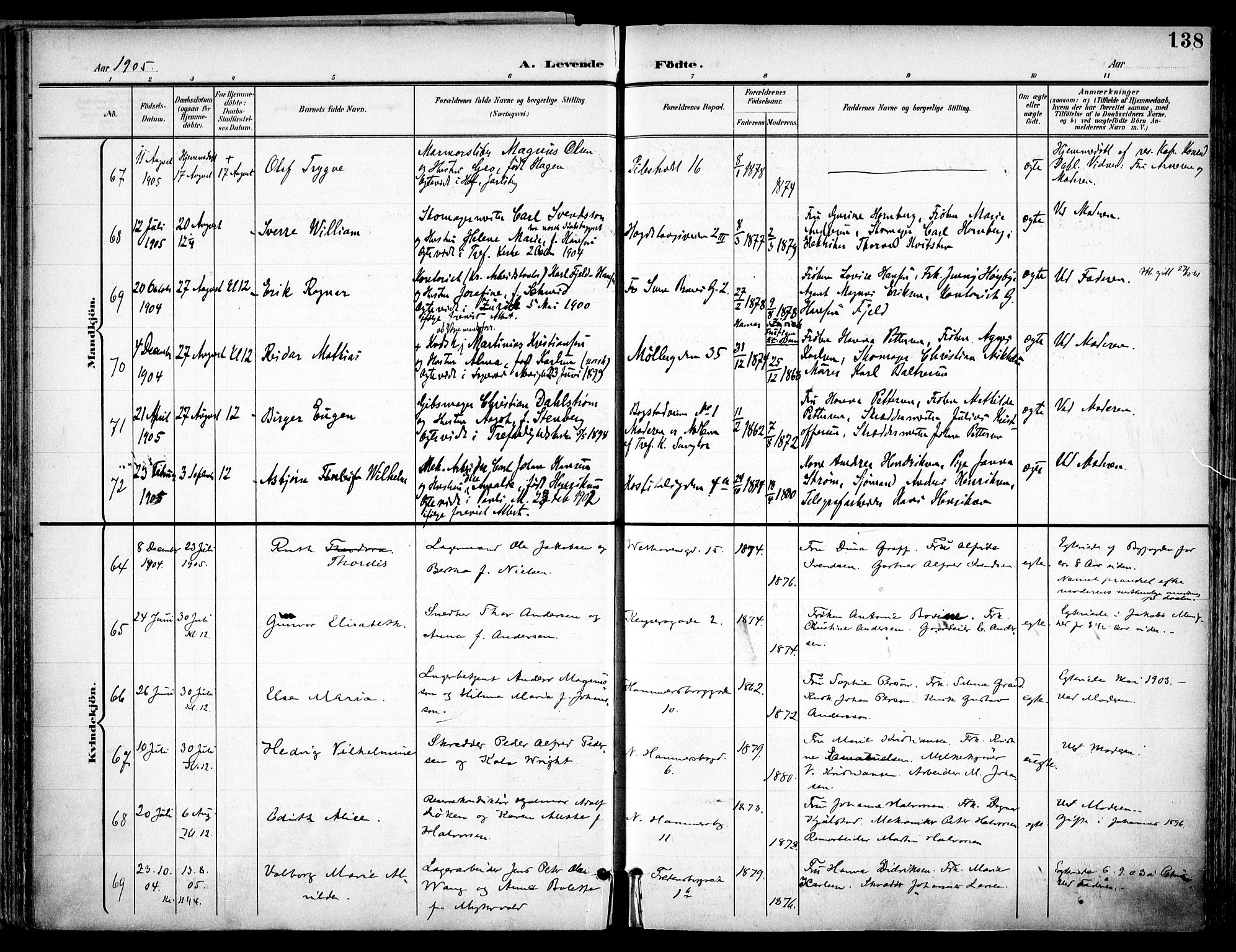 Trefoldighet prestekontor Kirkebøker, SAO/A-10882/F/Fa/L0007: Parish register (official) no. I 7, 1900-1914, p. 138