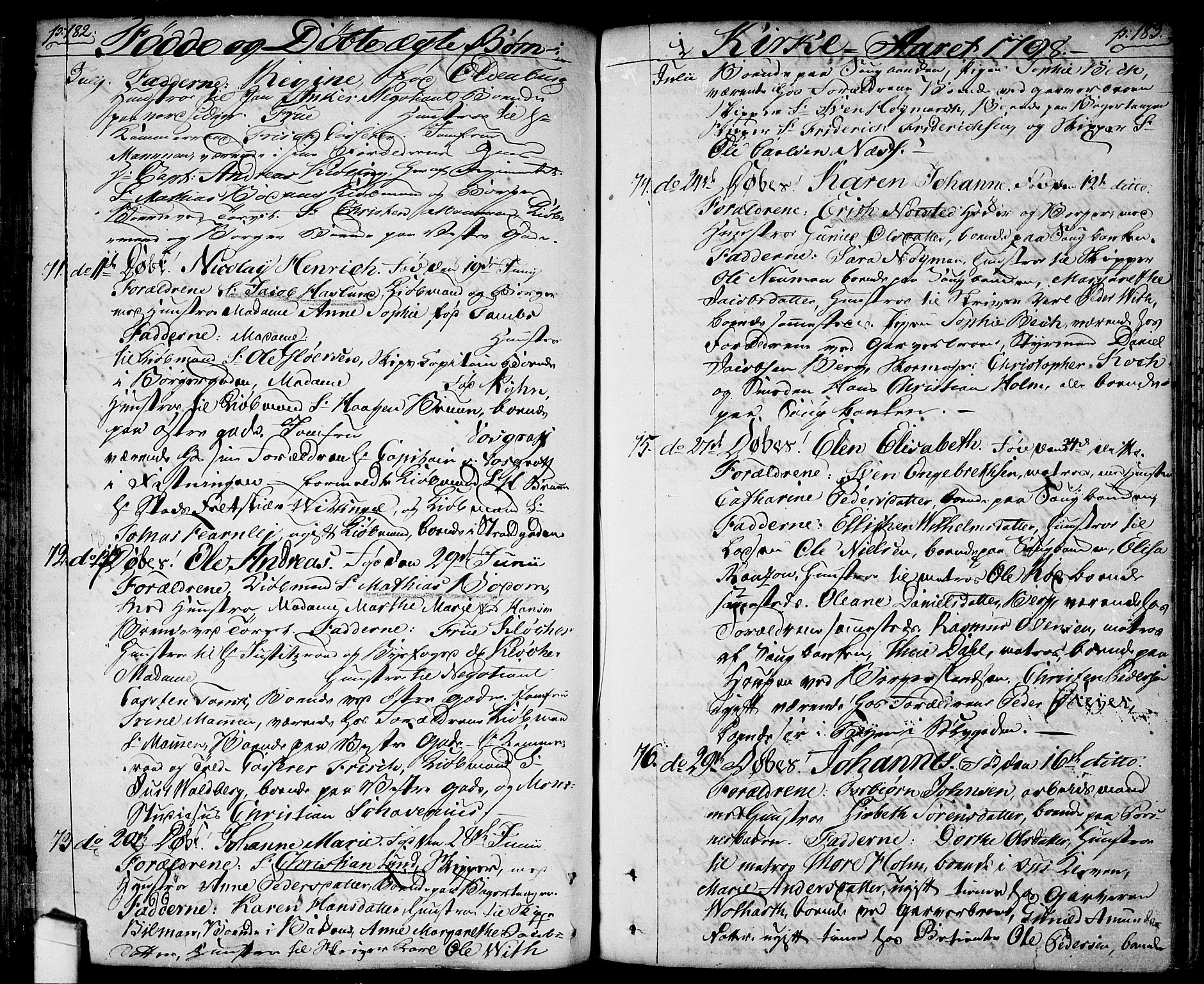 Halden prestekontor Kirkebøker, SAO/A-10909/F/Fa/L0002: Parish register (official) no. I 2, 1792-1812, p. 182-183