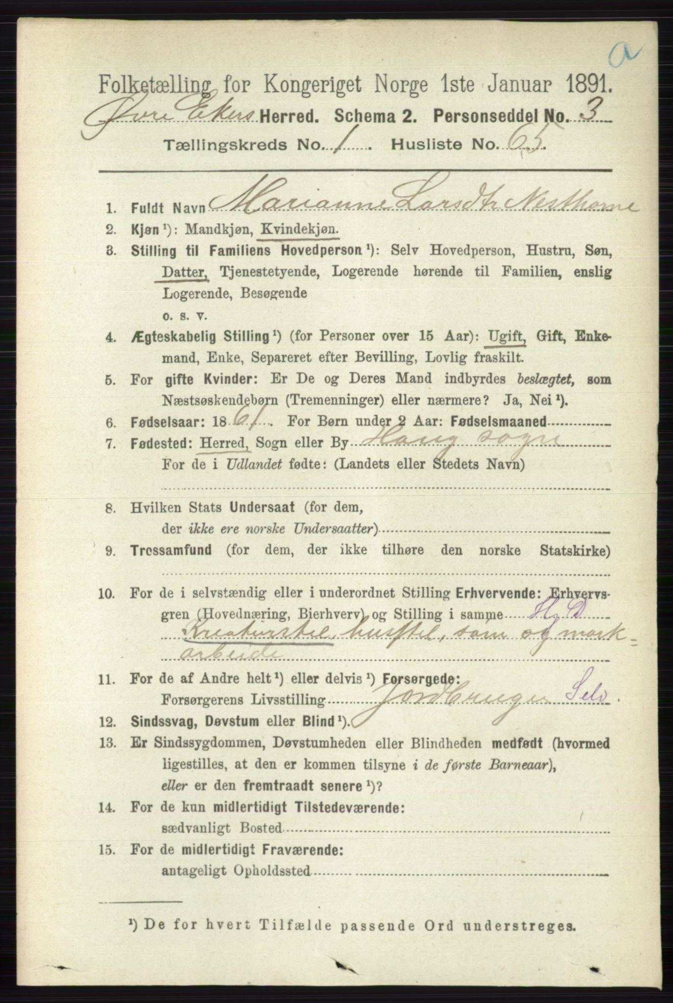 RA, 1891 census for 0624 Øvre Eiker, 1891, p. 466