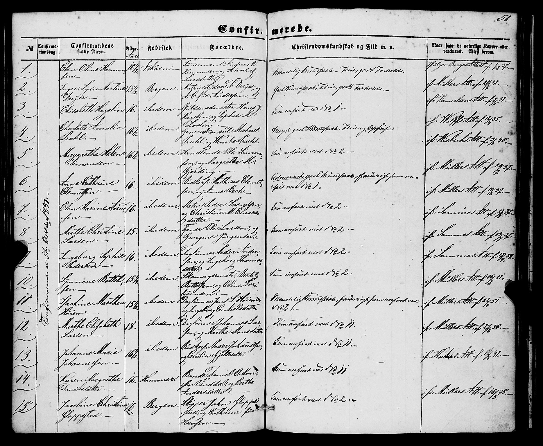 Nykirken Sokneprestembete, SAB/A-77101/H/Haa/L0023: Parish register (official) no. C 2, 1851-1863, p. 50