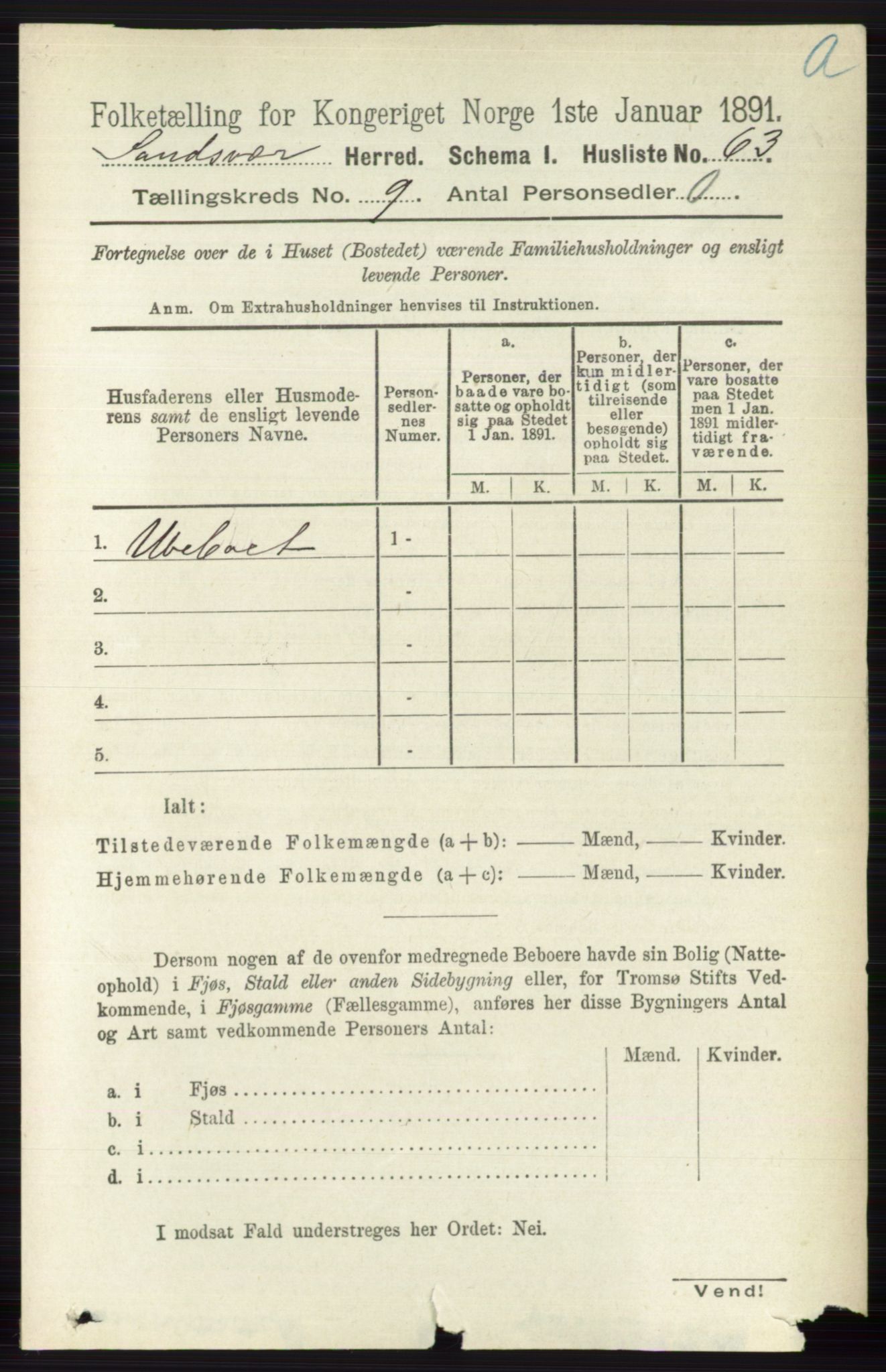 RA, 1891 census for 0629 Sandsvær, 1891, p. 4425