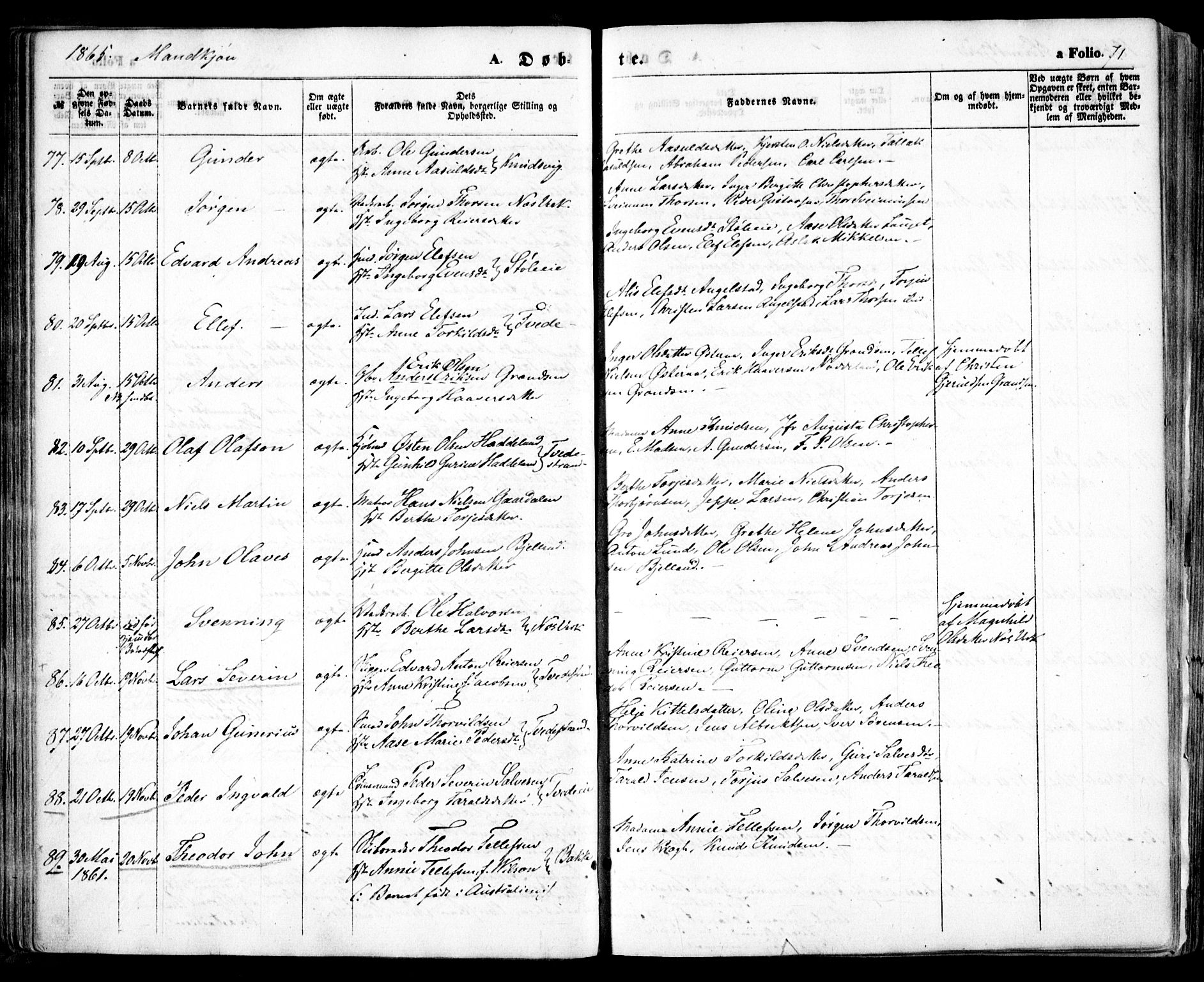 Holt sokneprestkontor, AV/SAK-1111-0021/F/Fa/L0009: Parish register (official) no. A 9, 1861-1871, p. 71