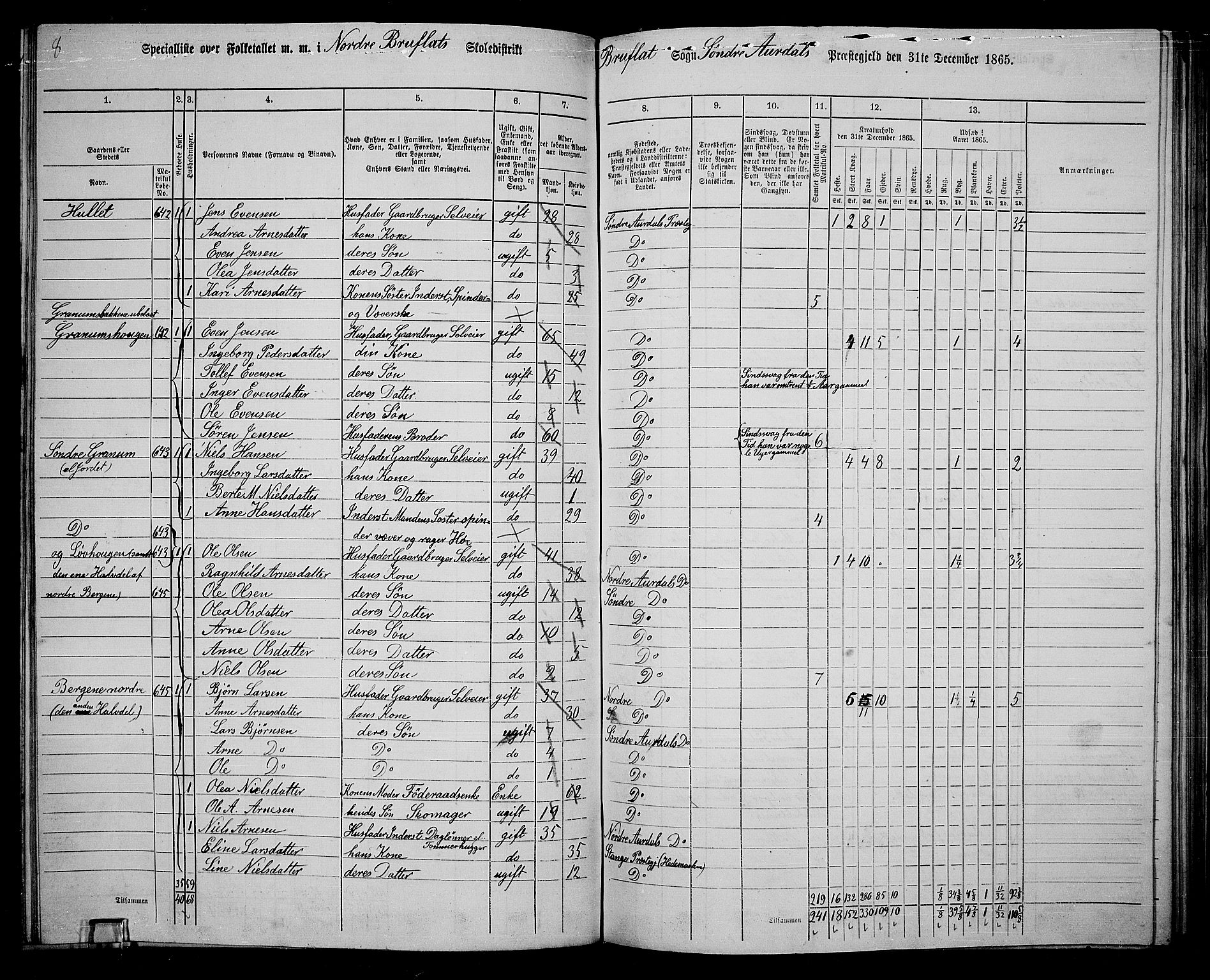 RA, 1865 census for Sør-Aurdal, 1865, p. 192