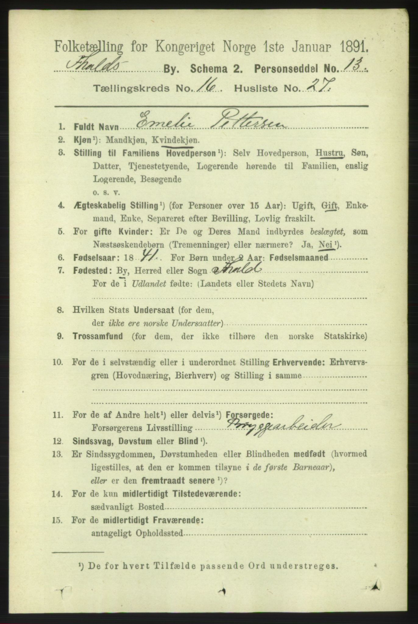 RA, 1891 census for 0101 Fredrikshald, 1891, p. 10870