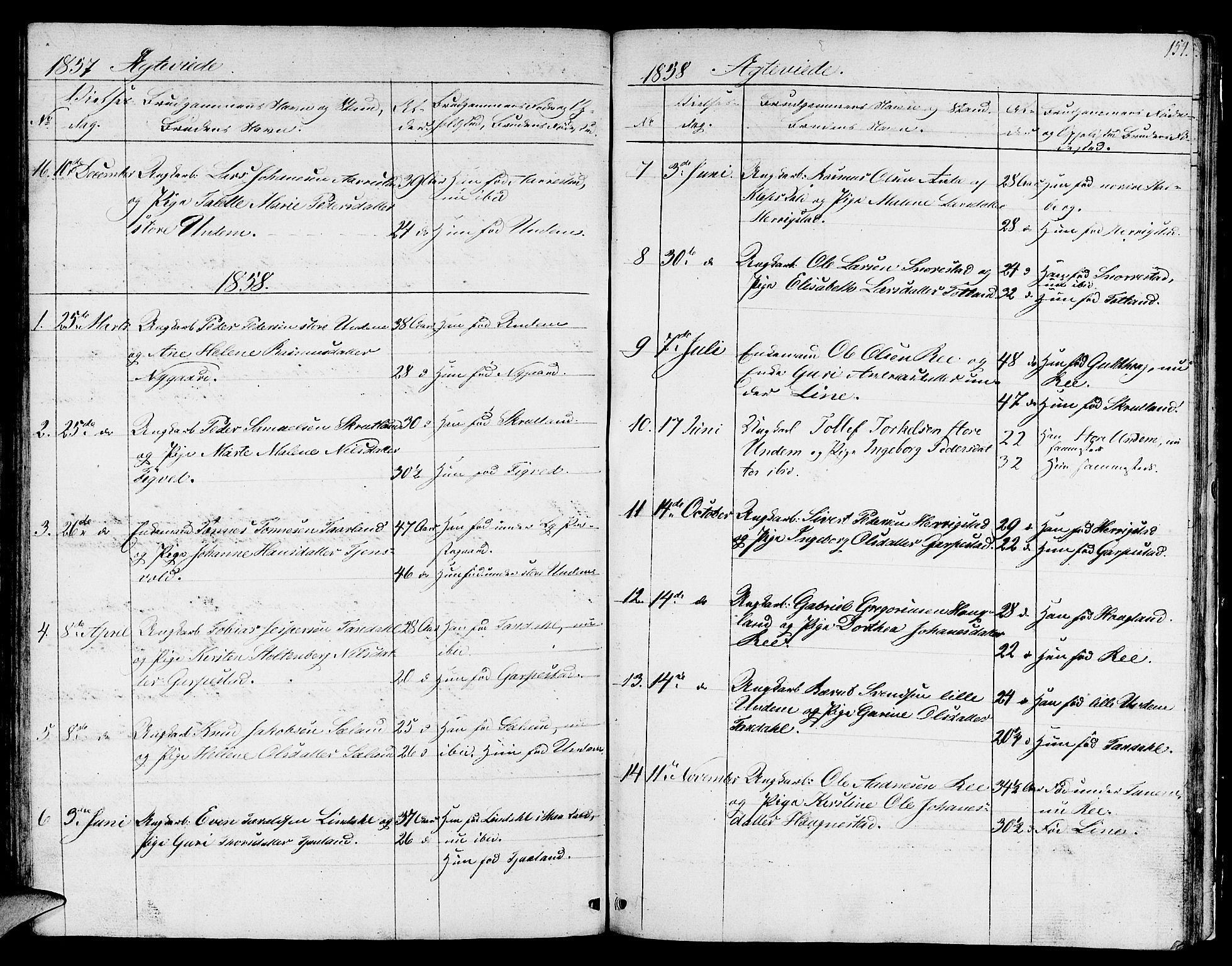 Lye sokneprestkontor, SAST/A-101794/001/30BB/L0002: Parish register (copy) no. B 2, 1852-1867, p. 154