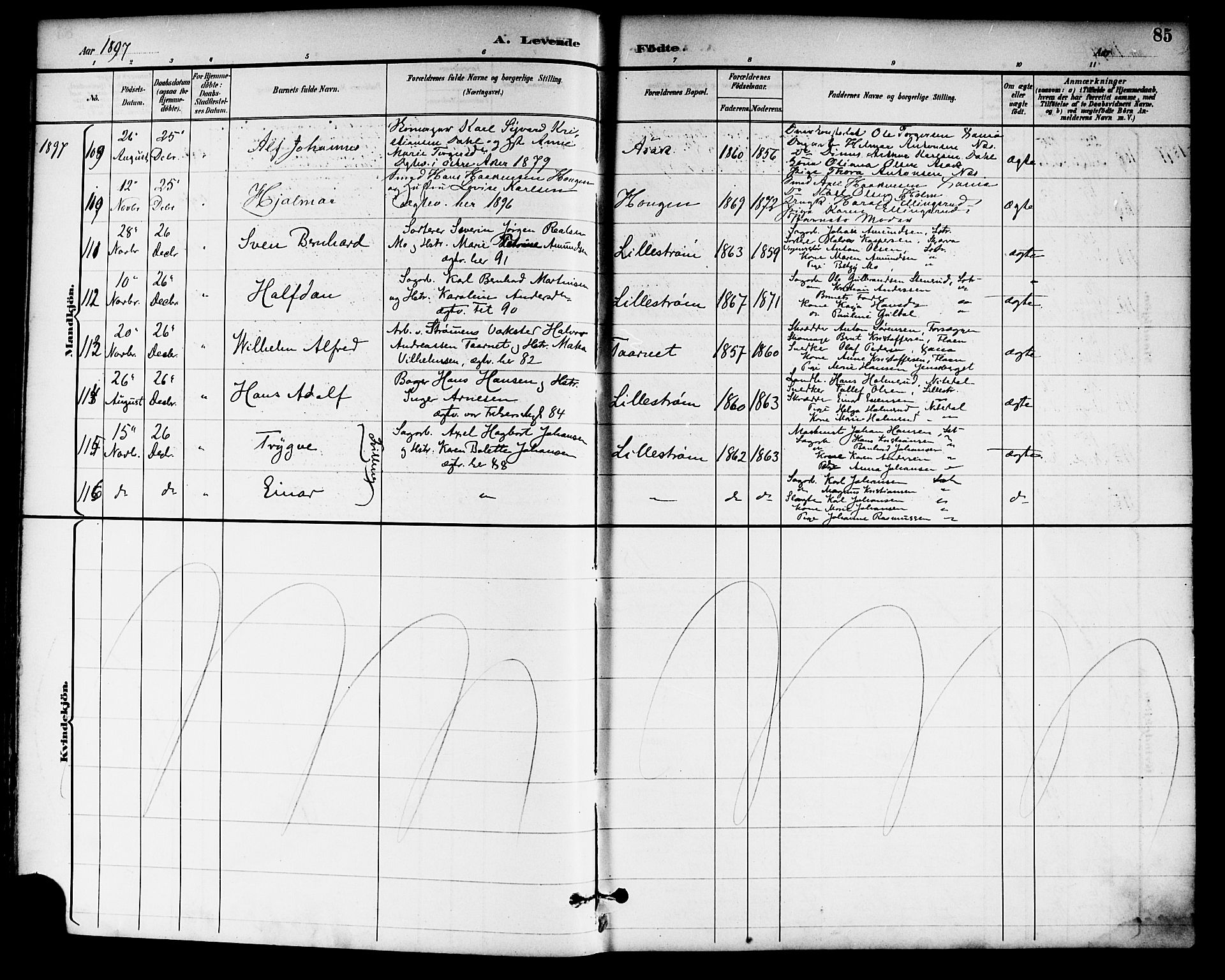 Skedsmo prestekontor Kirkebøker, SAO/A-10033a/F/Fa/L0014: Parish register (official) no. I 14, 1892-1901, p. 85