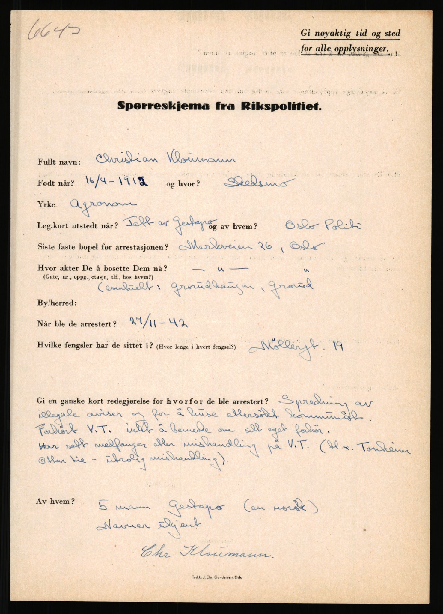 Rikspolitisjefen, AV/RA-S-1560/L/L0009: Karlsen, Aksel Emanuel - Kristiansen, Øivind Vetre, 1940-1945, p. 477