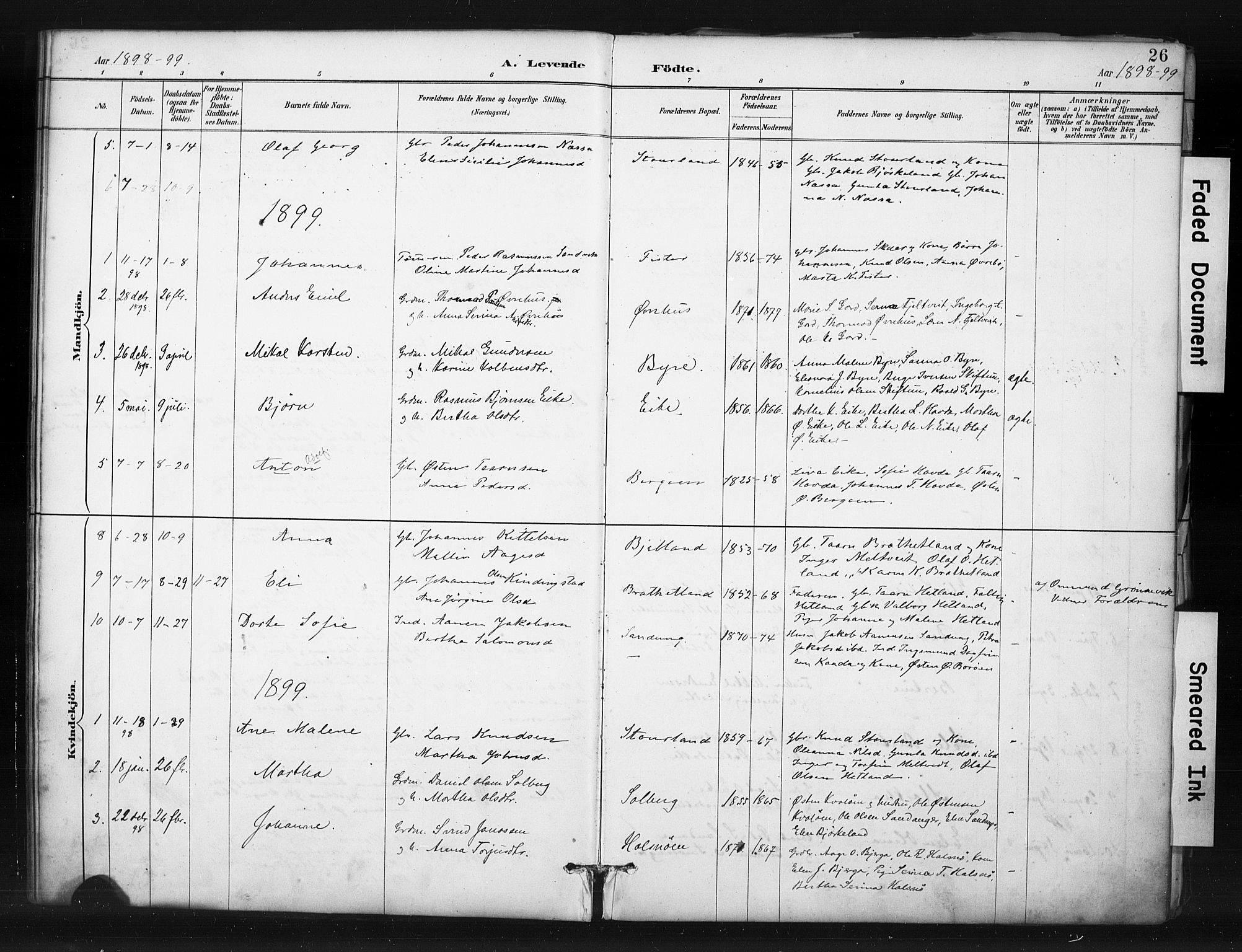 Hjelmeland sokneprestkontor, SAST/A-101843/01/IV/L0015: Parish register (official) no. A 15, 1887-1910, p. 26