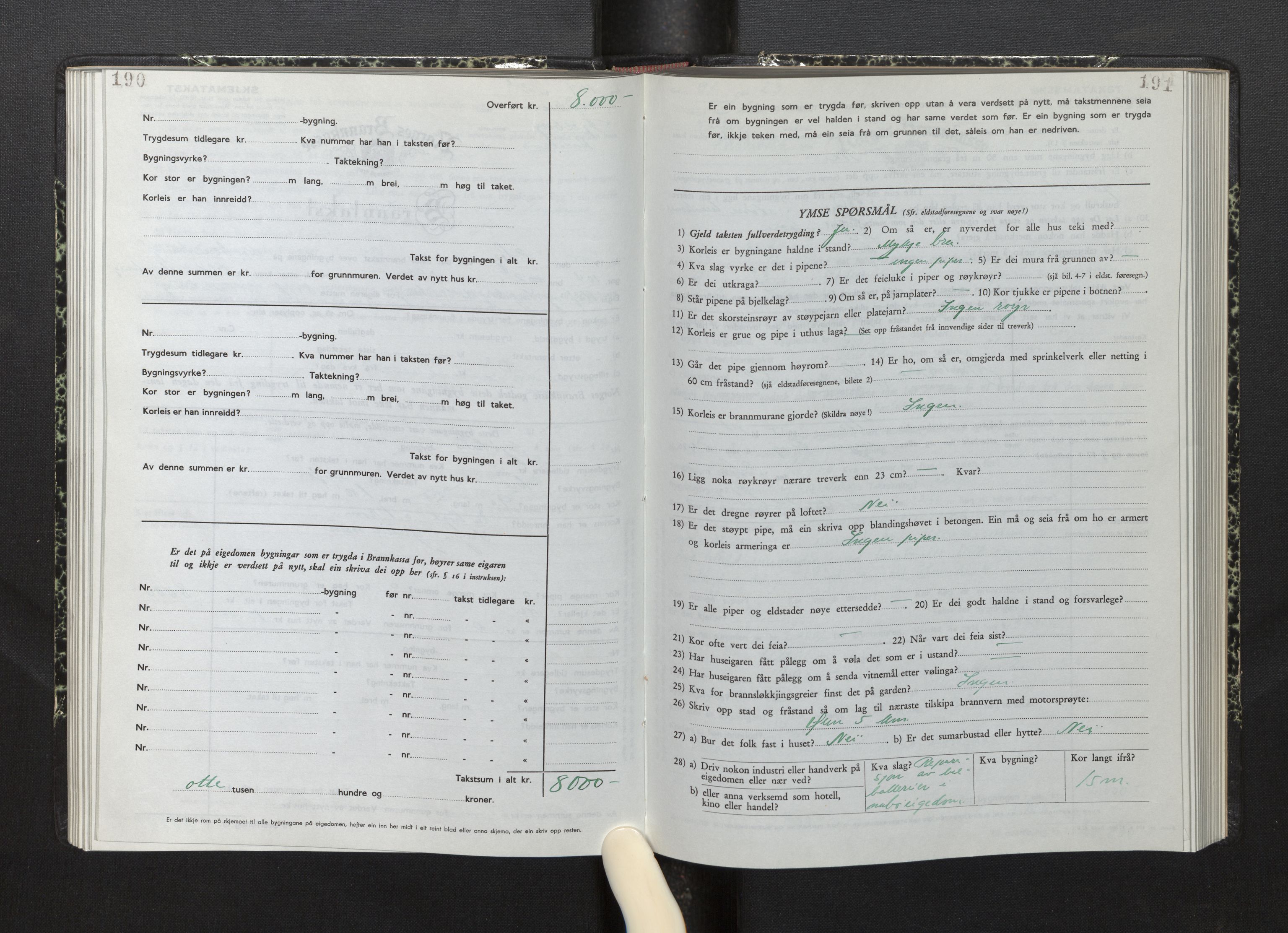 Lensmannen i Fjelberg, AV/SAB-A-32101/0012/L0008: Branntakstprotokoll, skjematakst, 1949-1955, p. 190-191