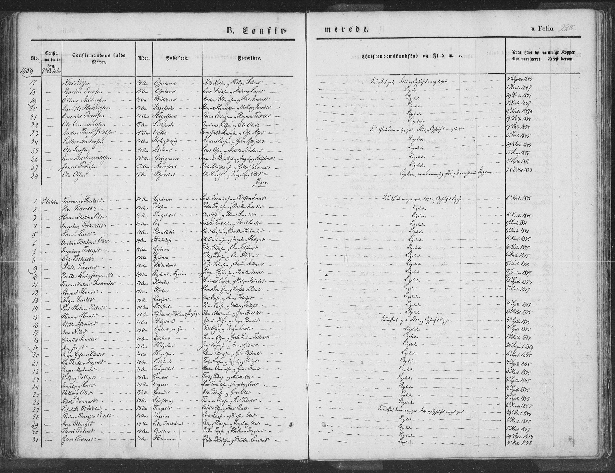 Helleland sokneprestkontor, SAST/A-101810: Parish register (official) no. A 6.1, 1834-1863, p. 228