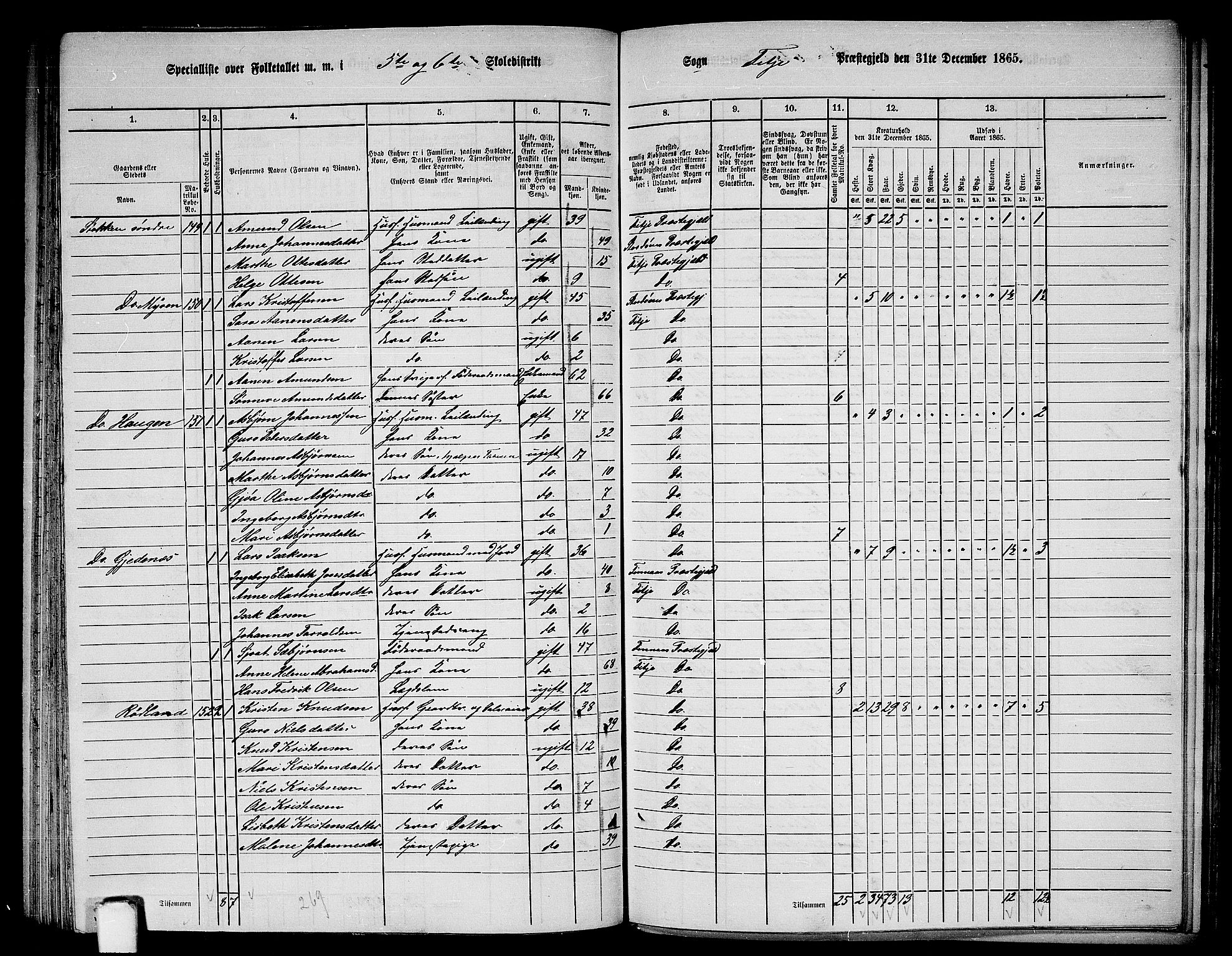 RA, 1865 census for Fitjar, 1865, p. 99