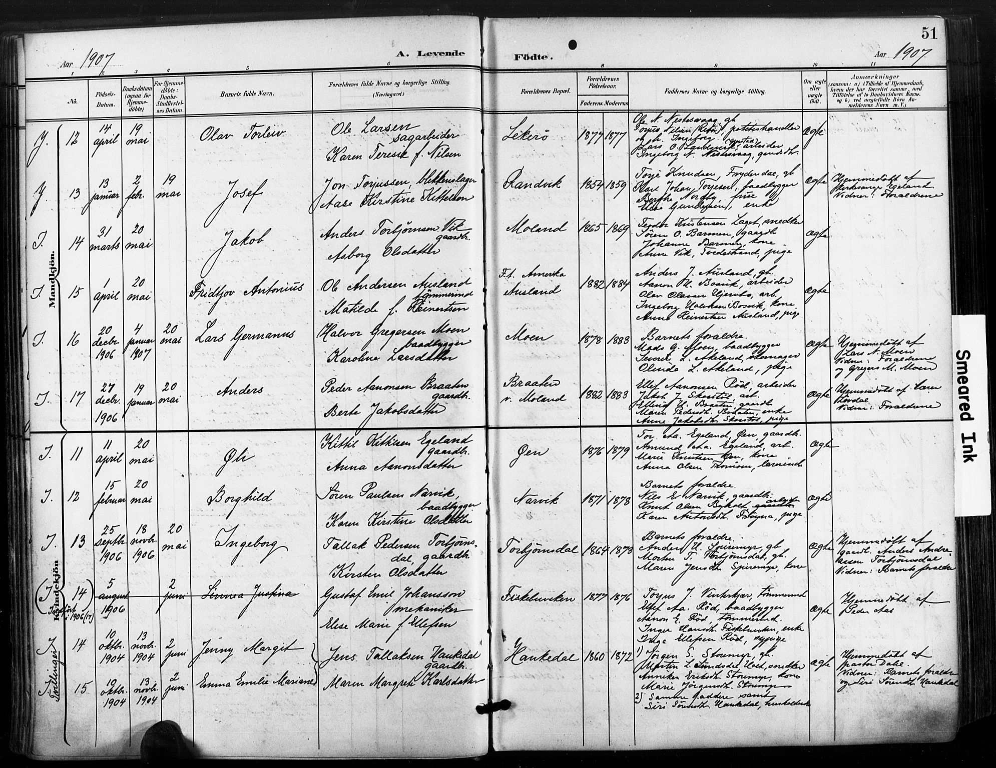 Søndeled sokneprestkontor, SAK/1111-0038/F/Fa/L0006: Parish register (official) no. A 6, 1900-1922, p. 51