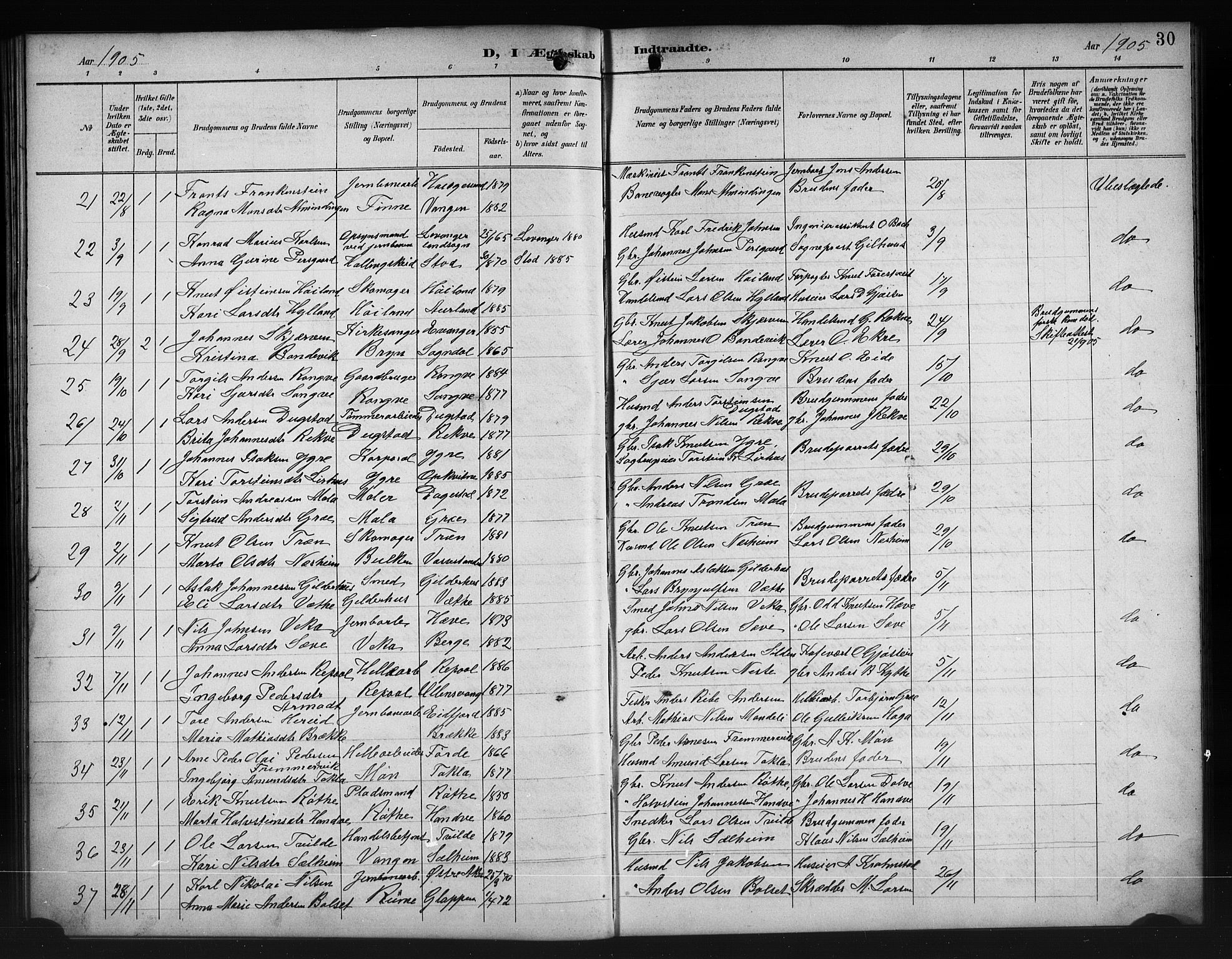 Voss sokneprestembete, AV/SAB-A-79001/H/Hab: Parish register (copy) no. E 1, 1894-1922, p. 30