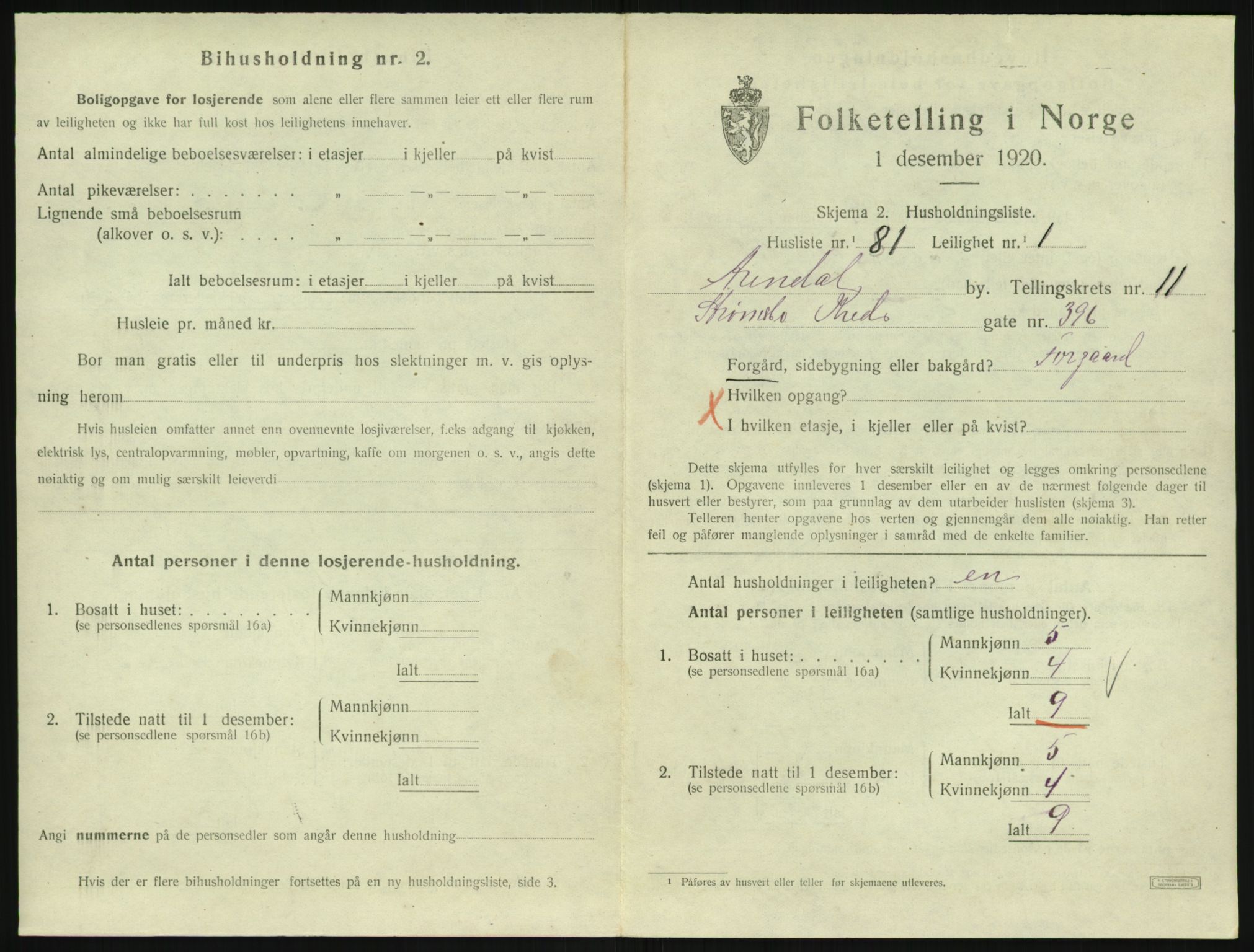 SAK, 1920 census for Arendal, 1920, p. 6488