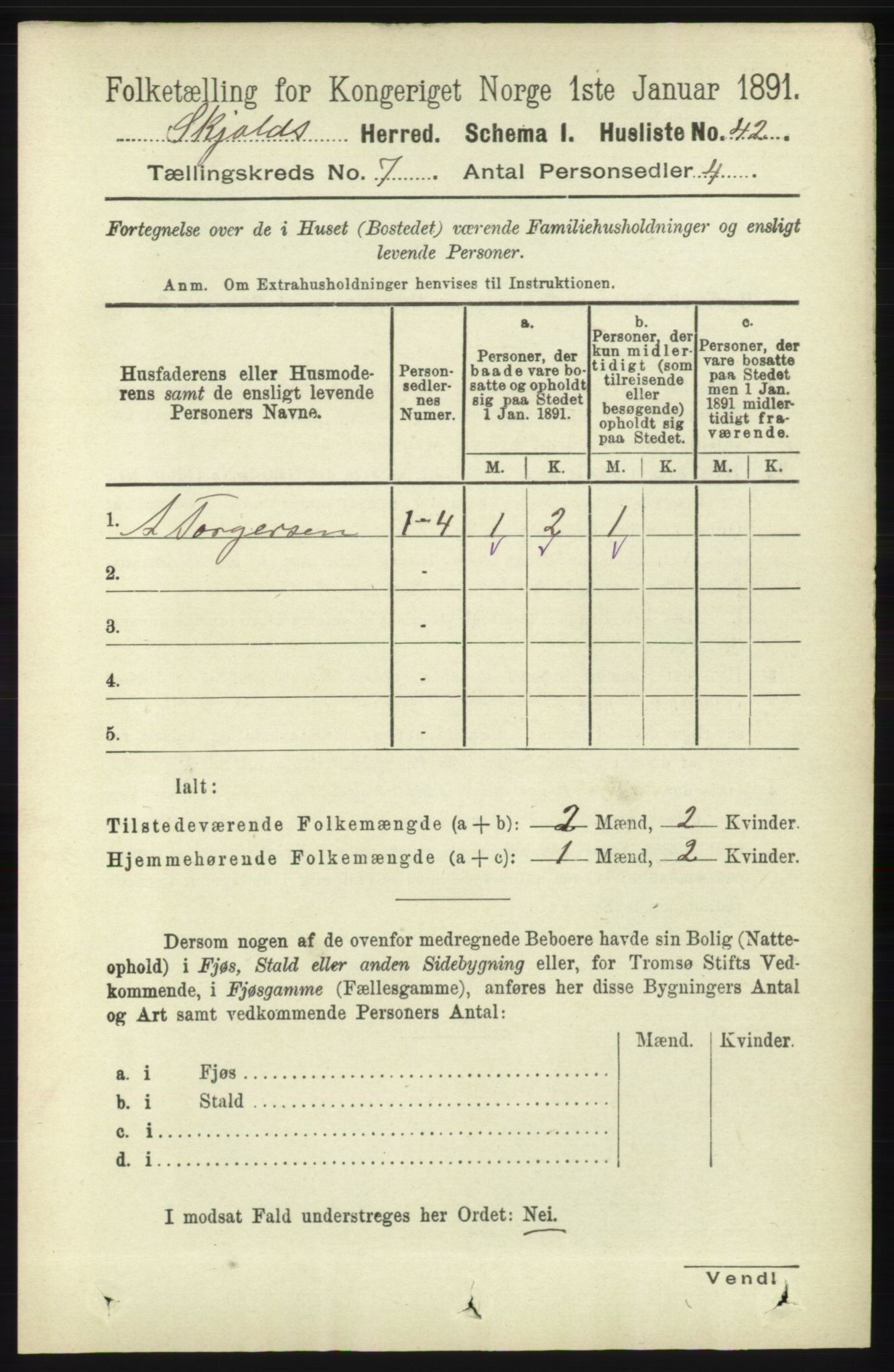 RA, 1891 census for 1154 Skjold, 1891, p. 1345
